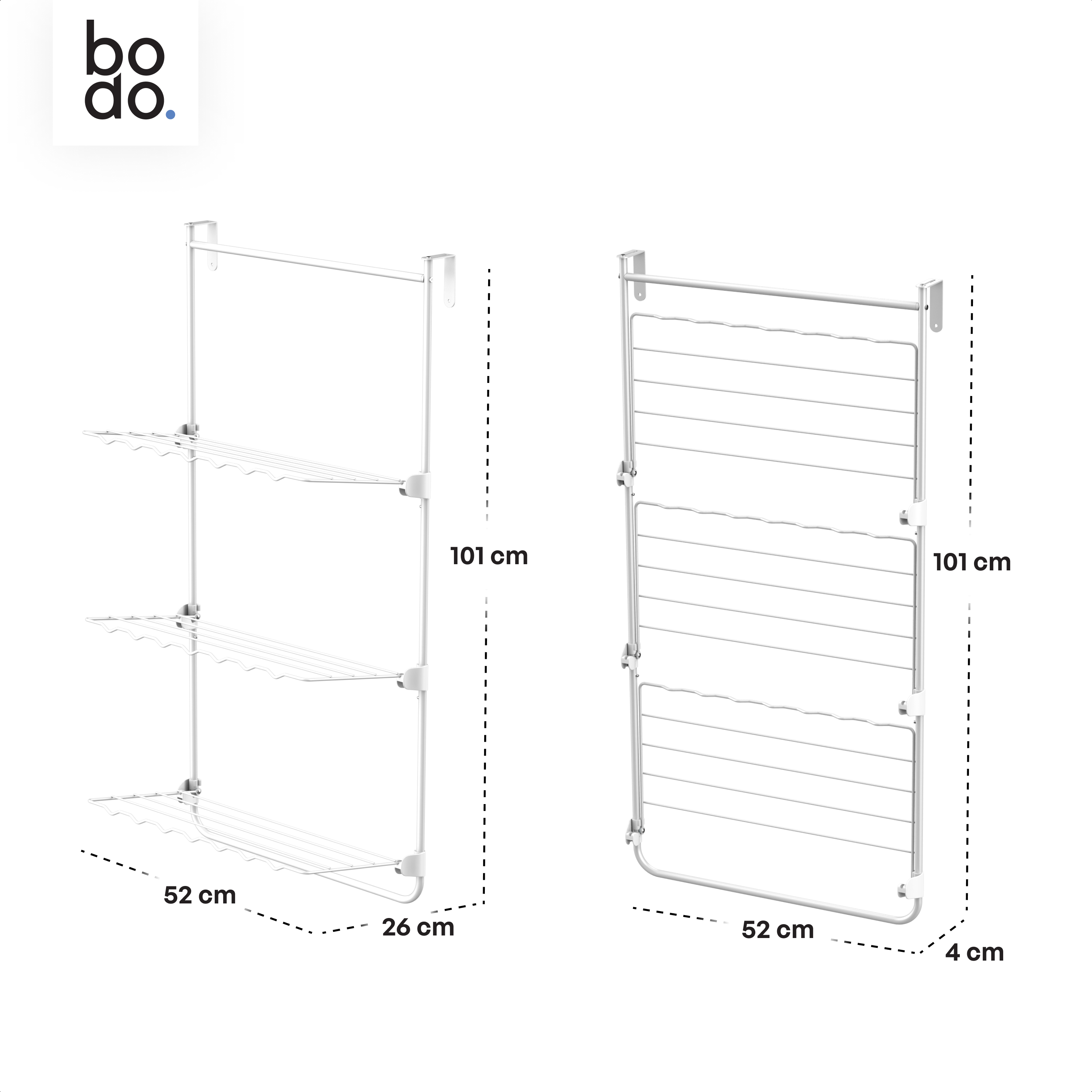 Droogrek Hangend - 10m - Ophangbaar aan Deur of Wand - Wit