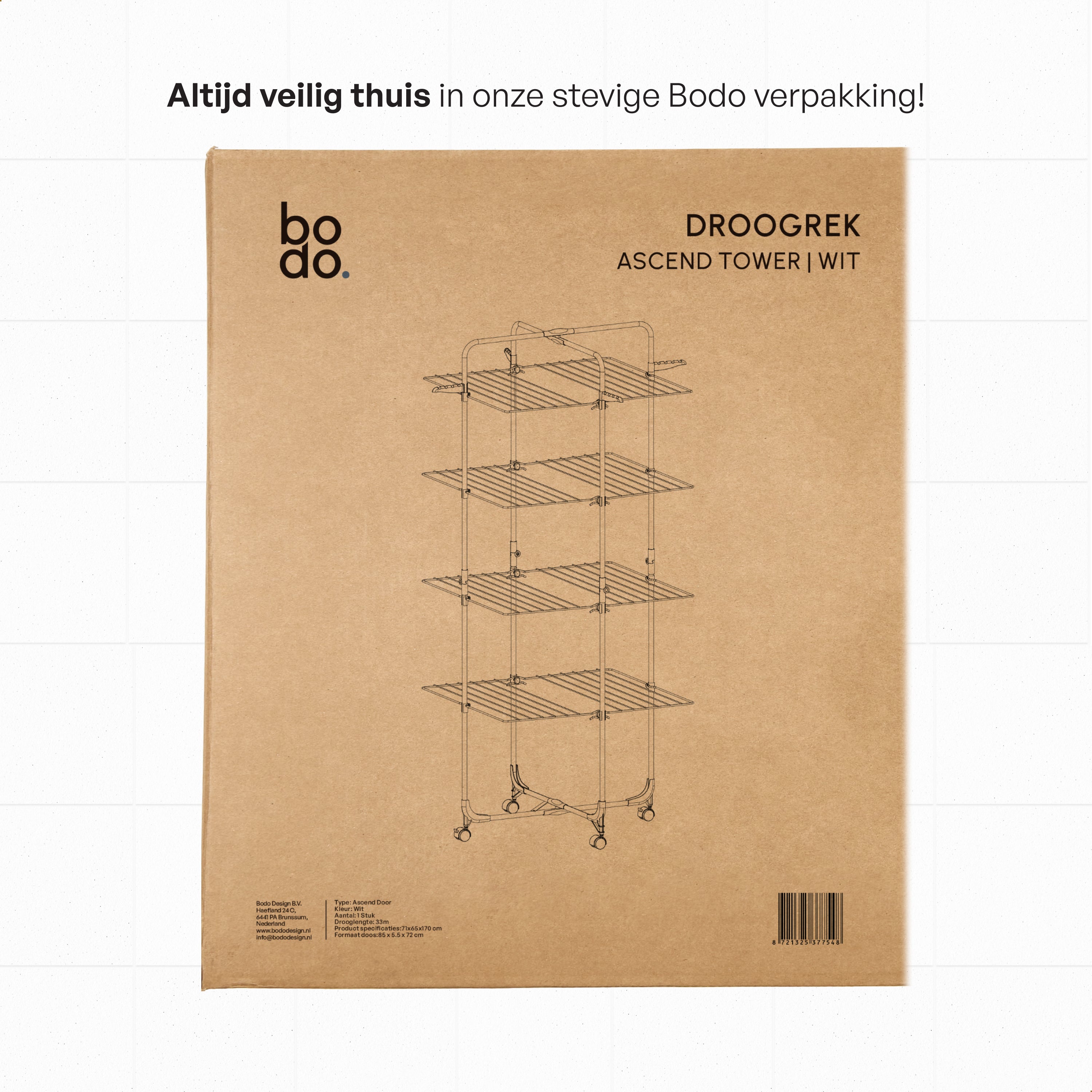 Droogtoren 42m - Droogrek inklapbaar 4 lagen met wielen - Wit