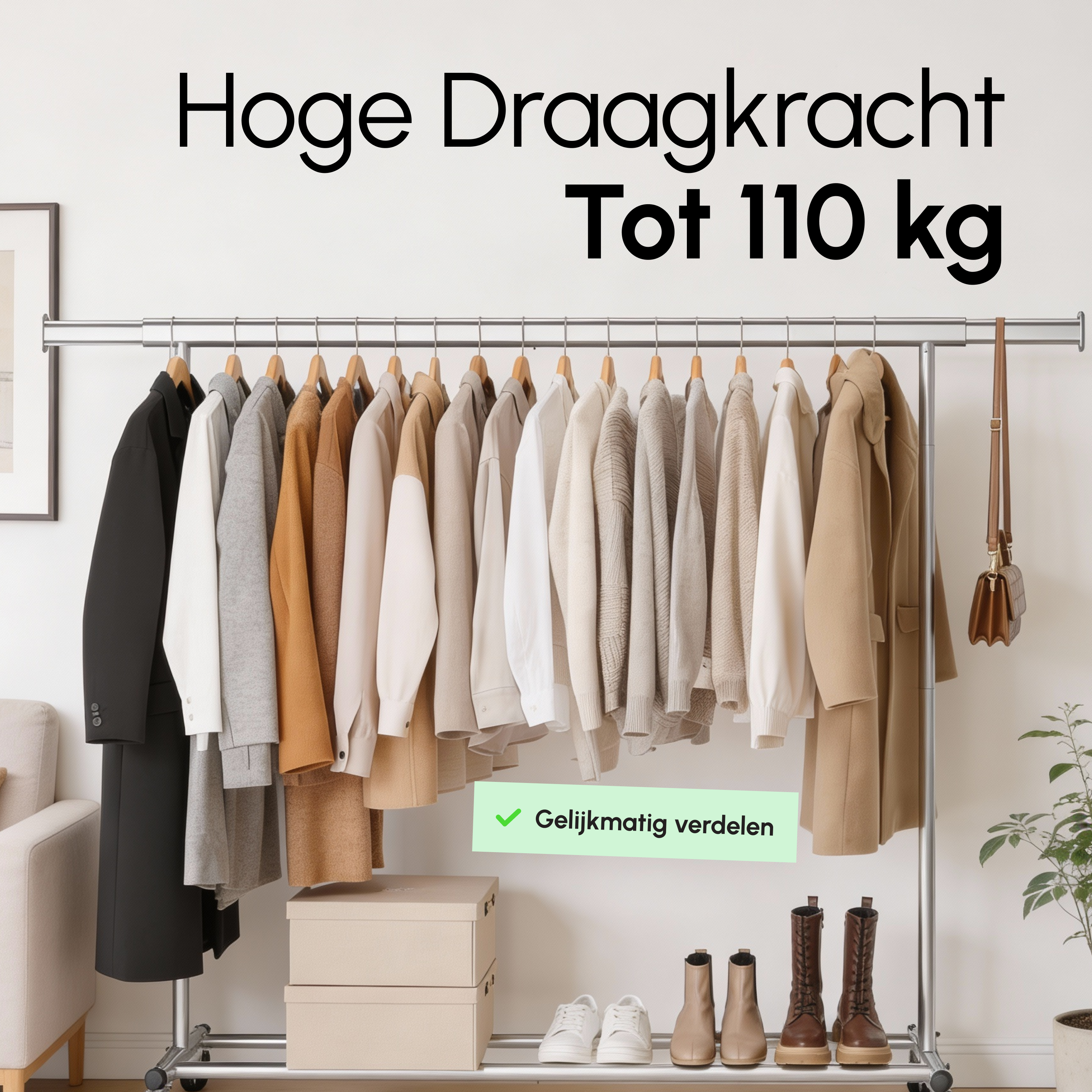 Kledingrek op Wieltjes - Opbergruimte - Extra Brede Kledingstang - Zilver