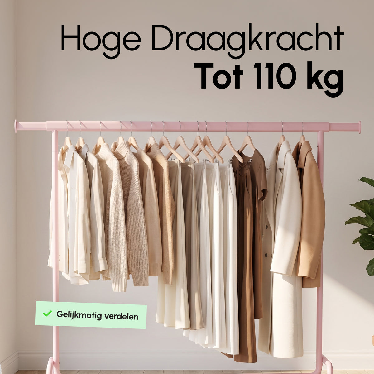 Kledingrek op Wieltjes - Stalen Kledingstang - 110 kg - Roze