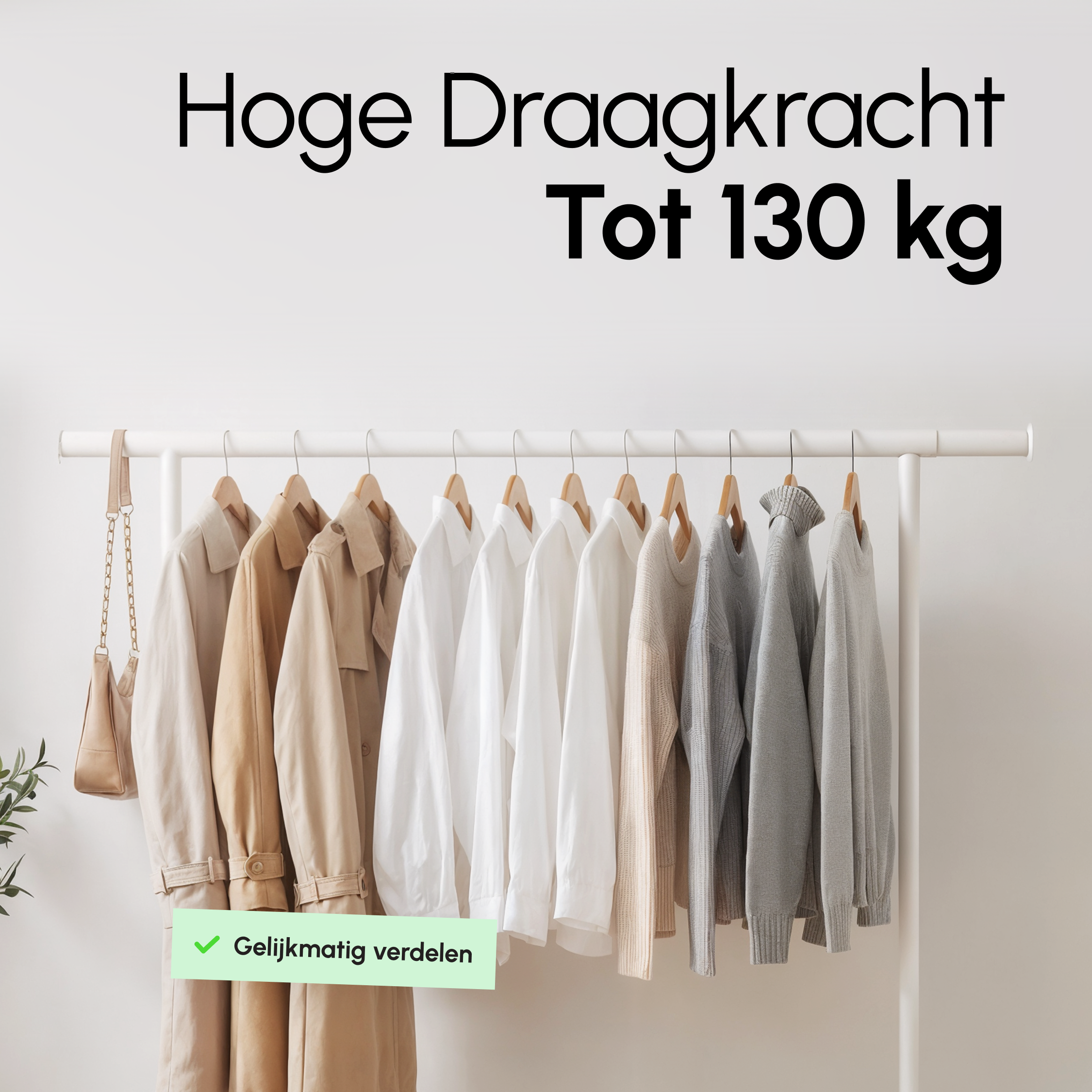Kledingrek op Wieltjes - Stalen Kledingstang - 130 kg - Wit