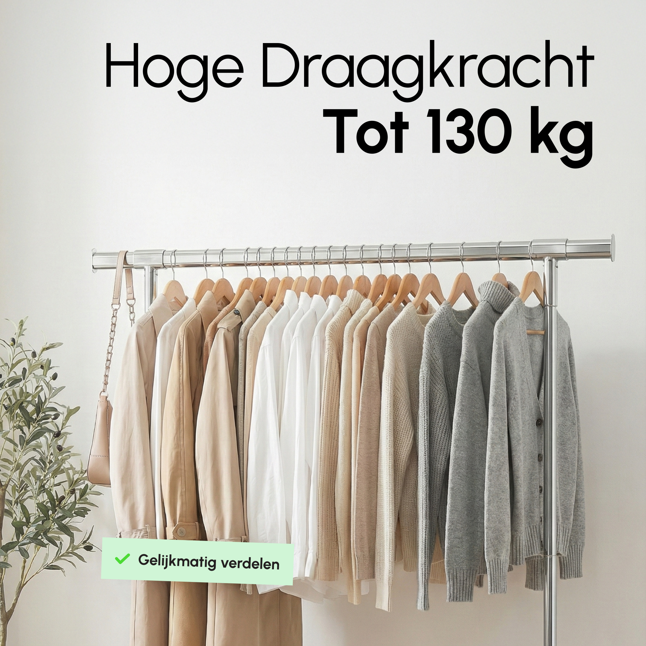 Kledingrek op Wieltjes - Stalen Kledingstang - 130 kg - Zilver
