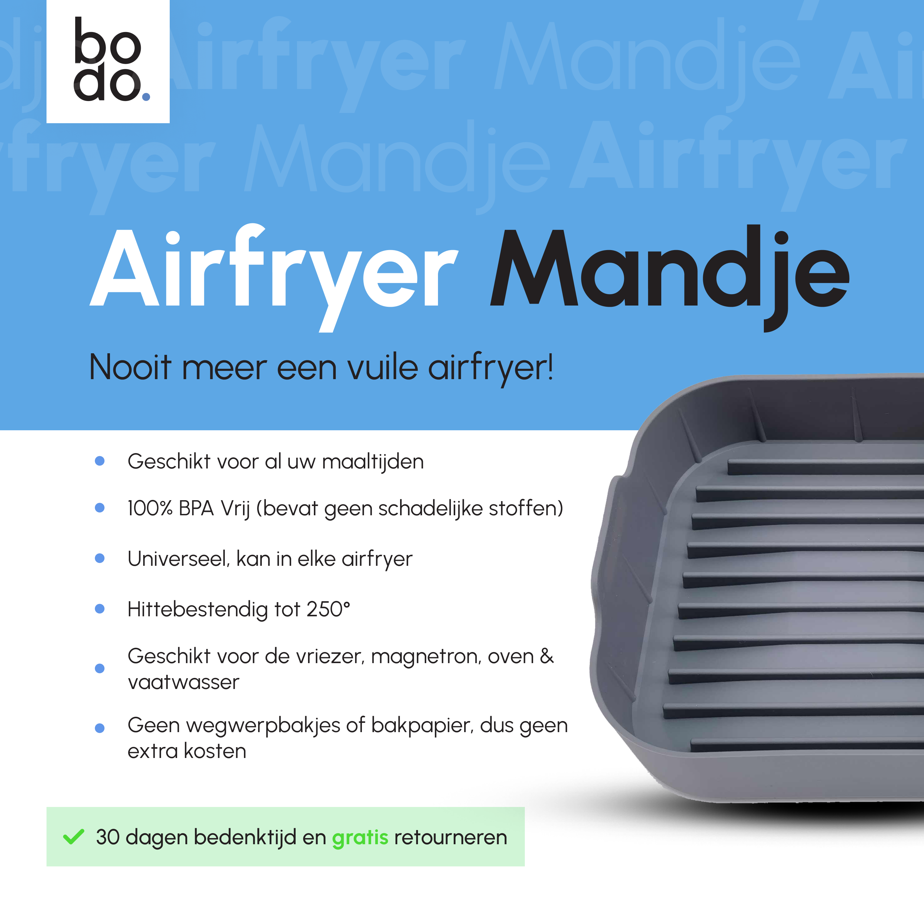 Airfryer Bakje - 20.5 x 20x5 cm - Grijs