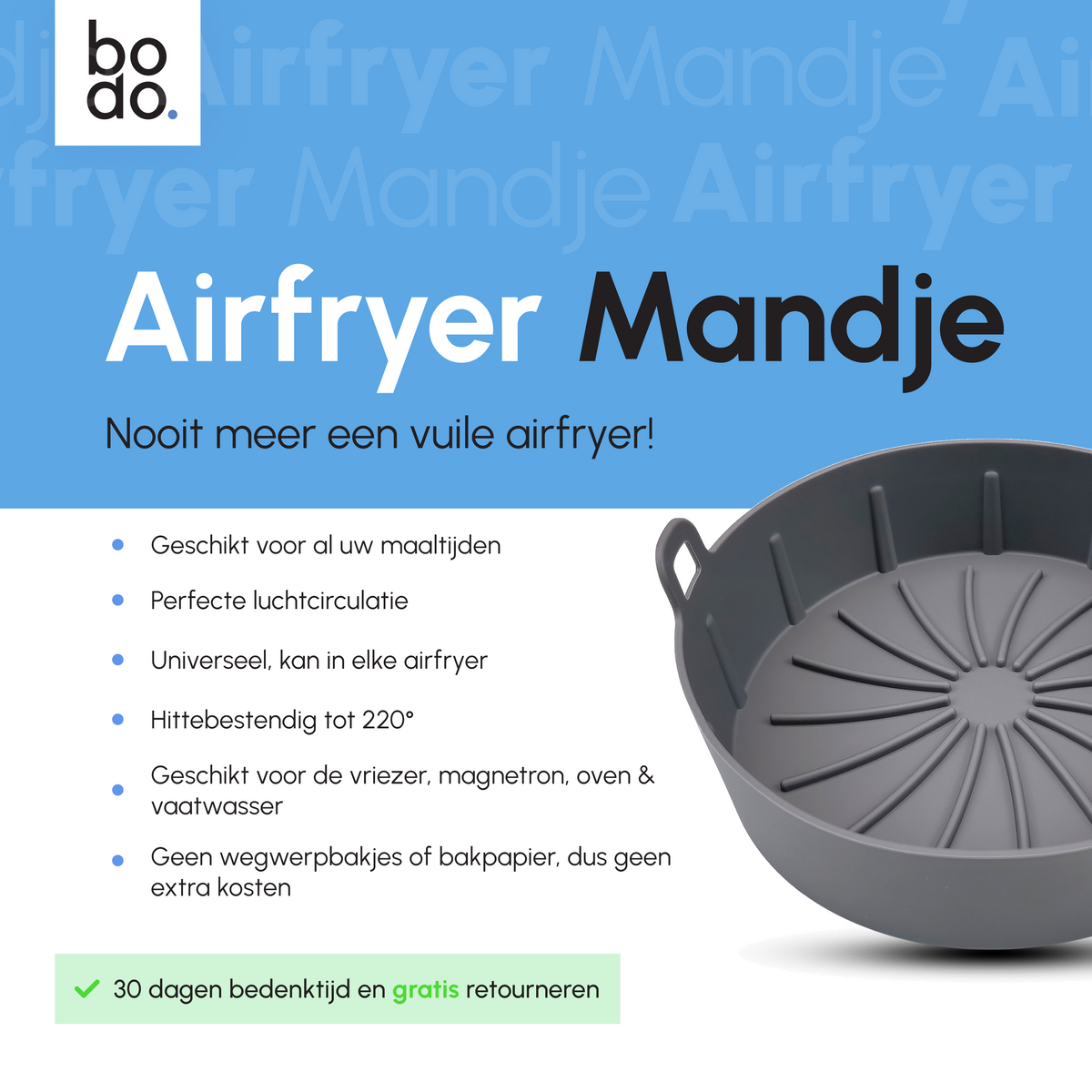 Bodo® Airfryer Tray - Airfryer Accessories - 16 cm - Grey