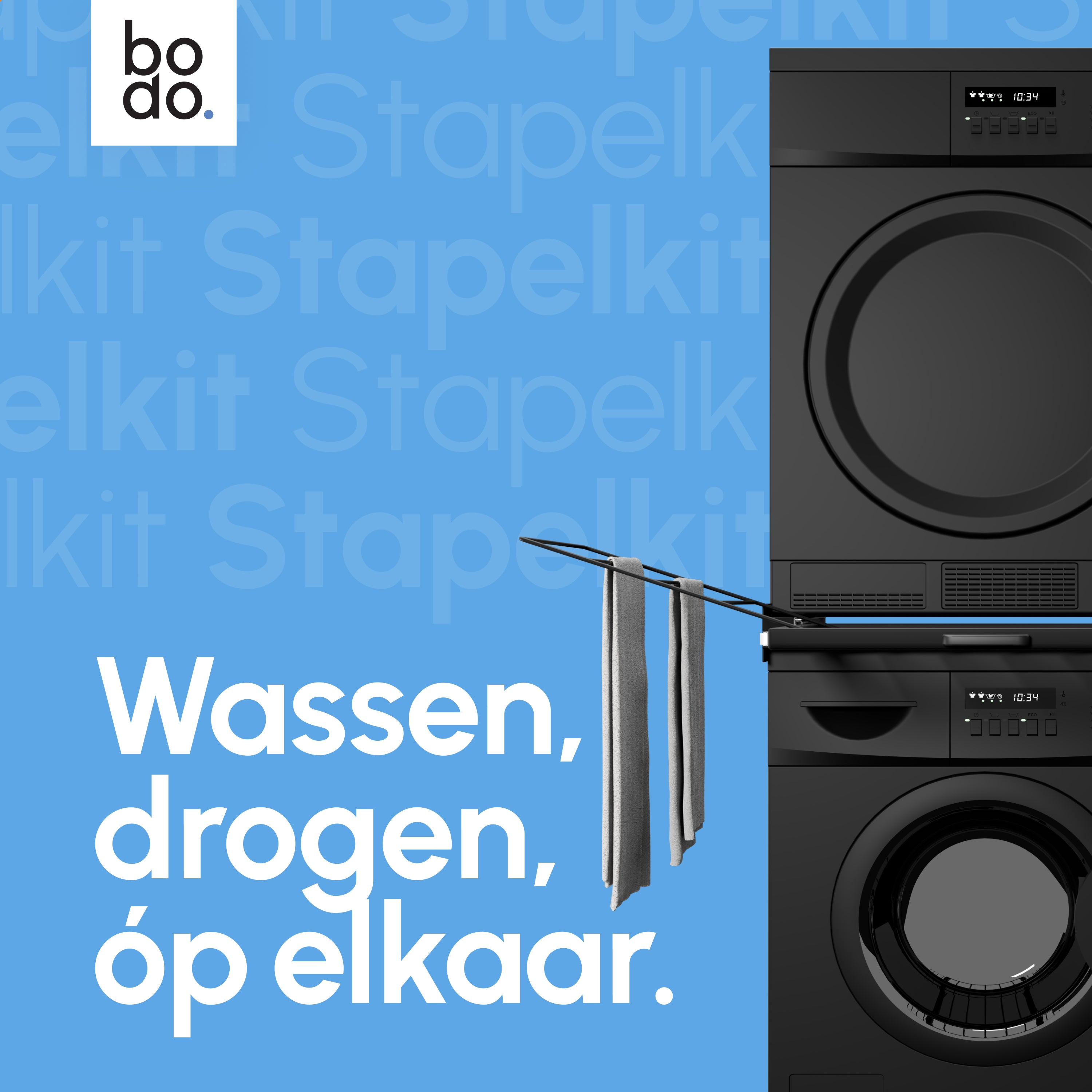 Stapelkit met Uitklapbaar Droogrek - Zwart