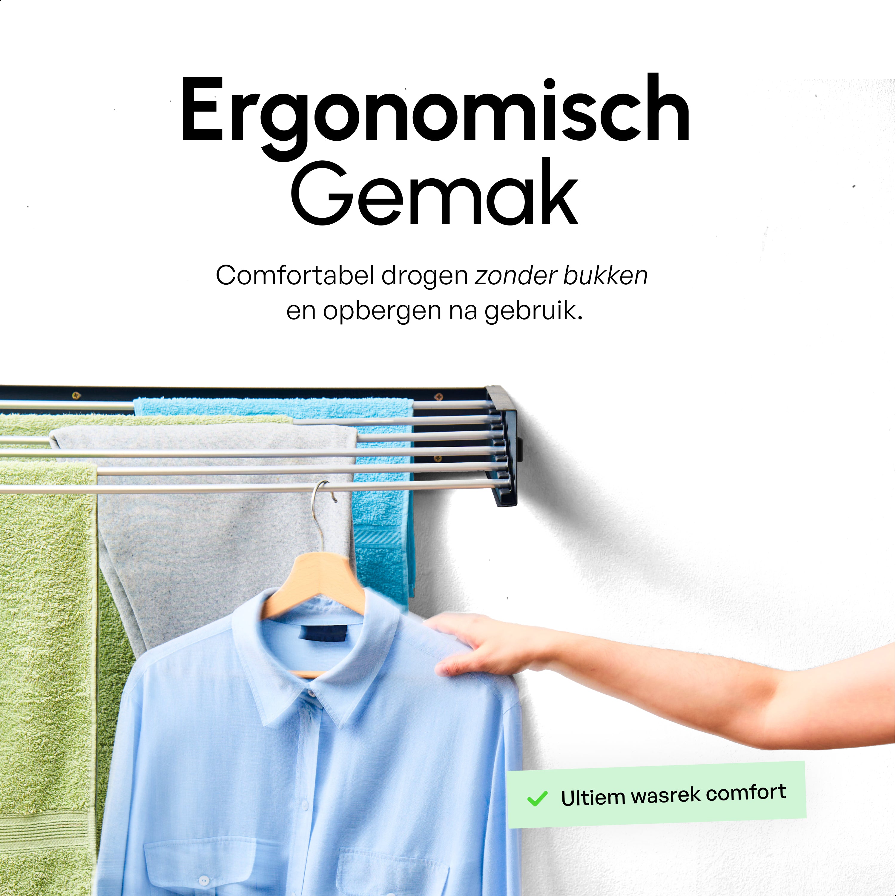 In - en uitklapbaar droogrek met Ophanghaken - Zwart - 80cm - 4m Drooglengte