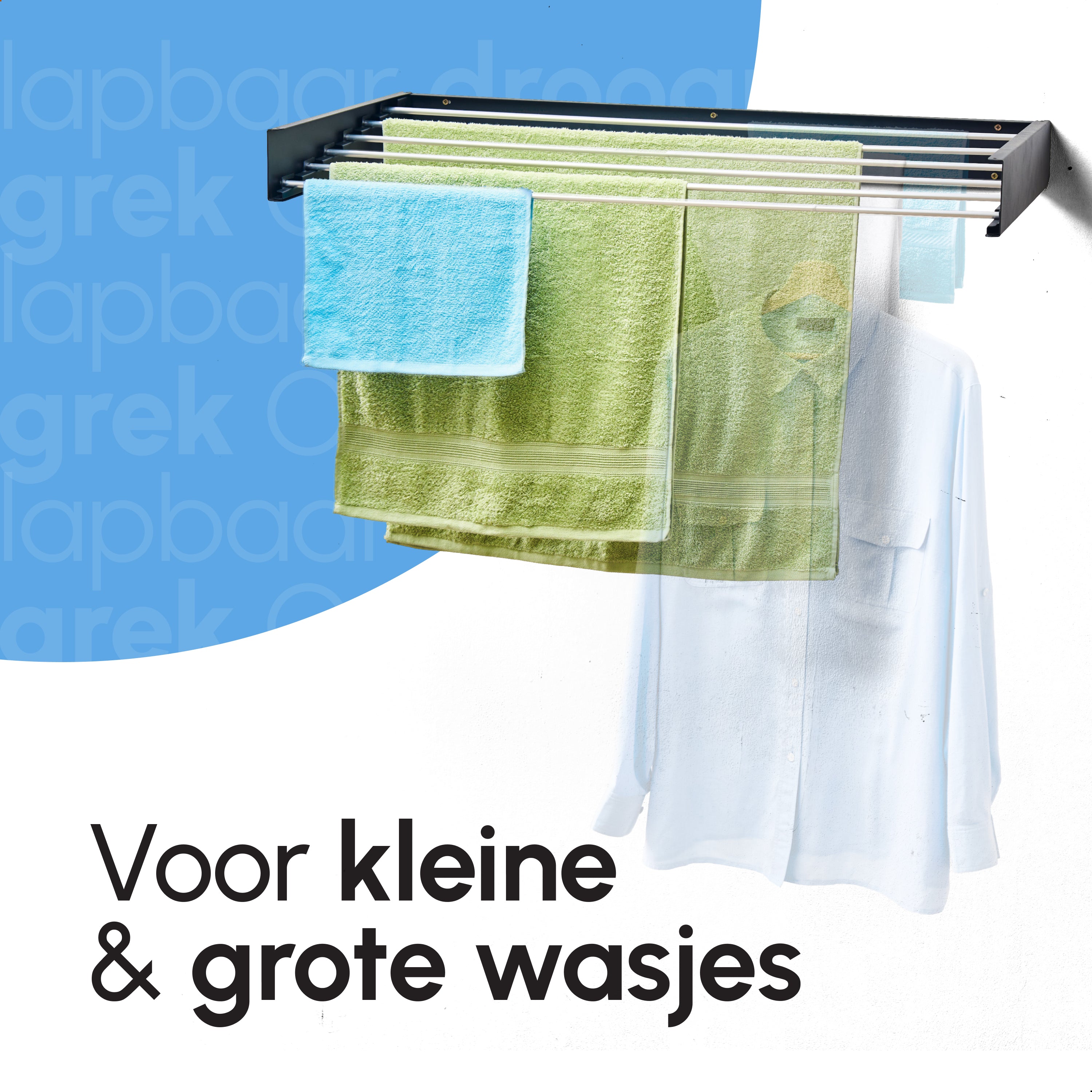 In - en uitklapbaar droogrek met Ophanghaken - Zwart - 80cm - 4m Drooglengte
