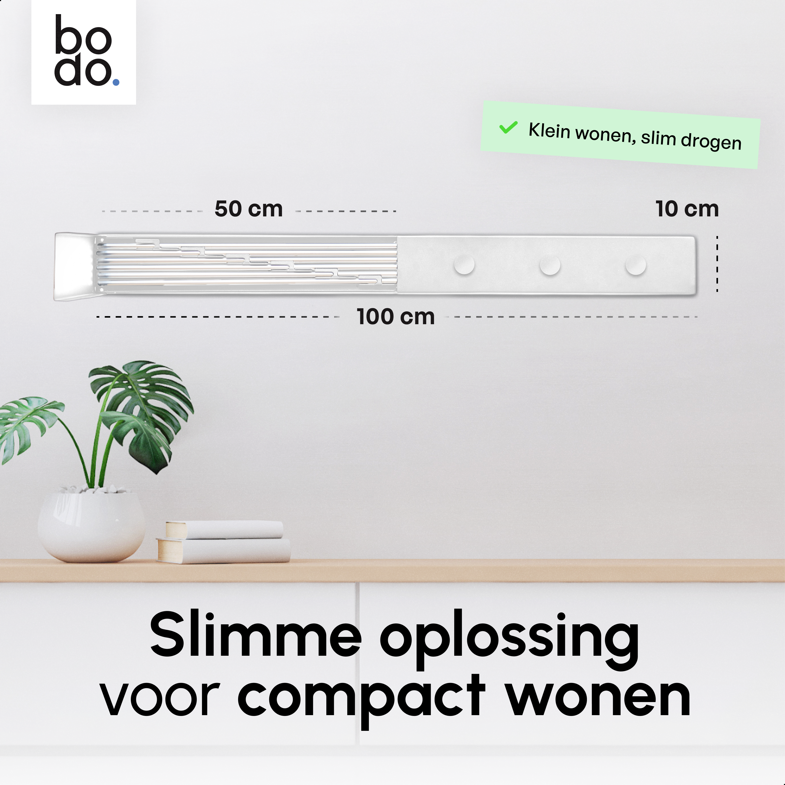 In - en uitklapbaar droogrek met Ophanghaken - Wit - 6m Drooglengte