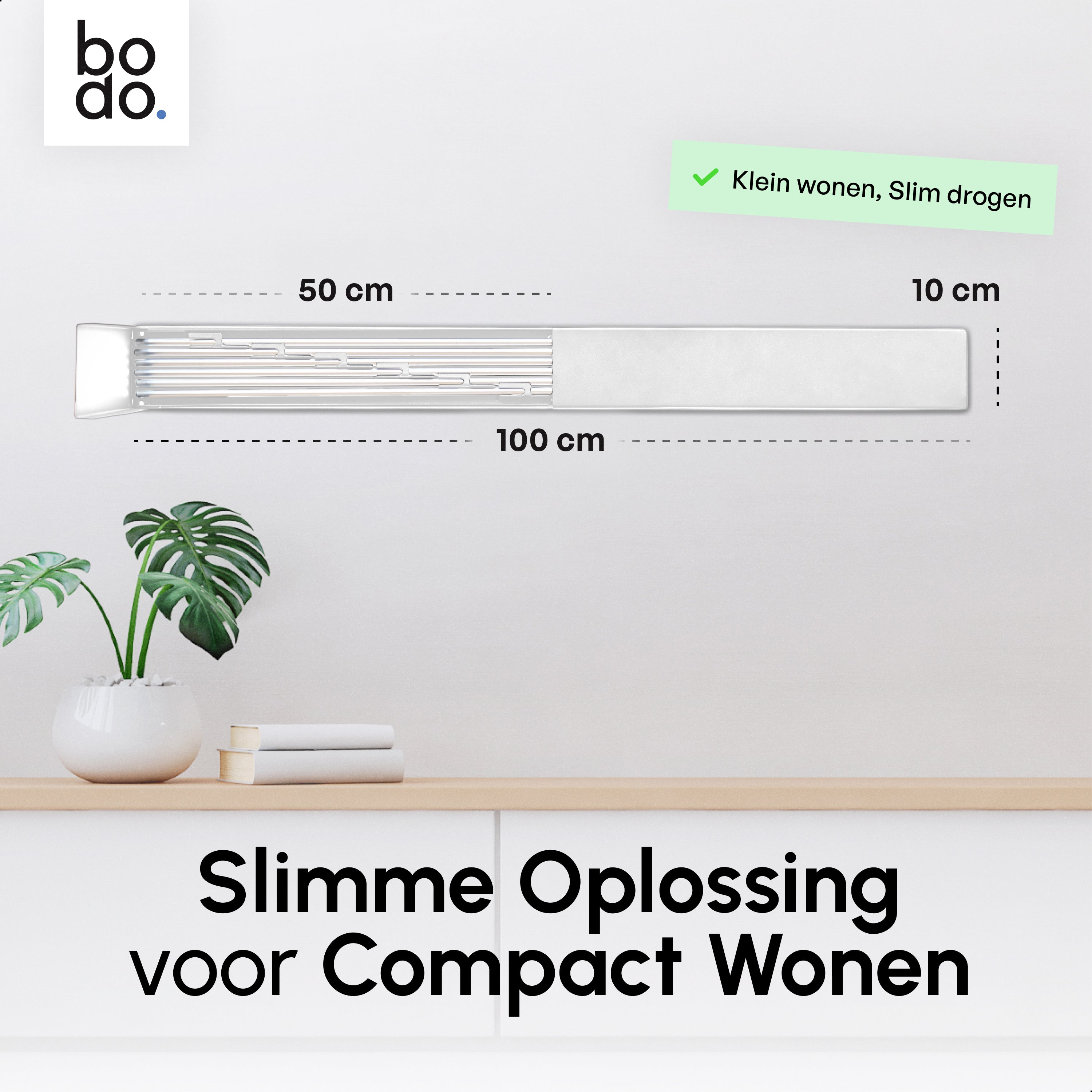 Inklapbaar wanddroogrek - 100cm 6m drooglengte - Wit