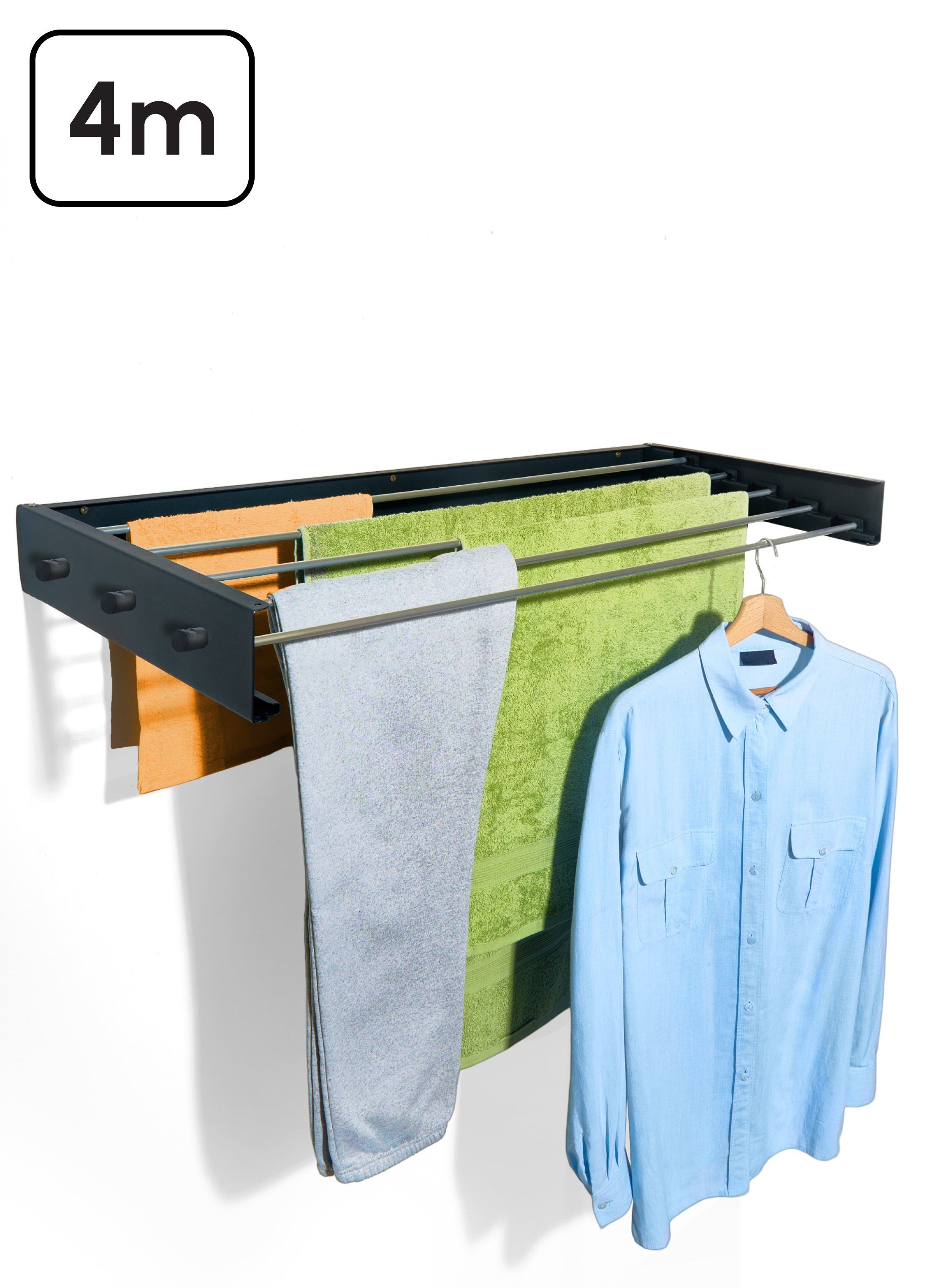 In - en uitklapbaar droogrek met Ophanghaken - Zwart - 80cm - 4m Drooglengte