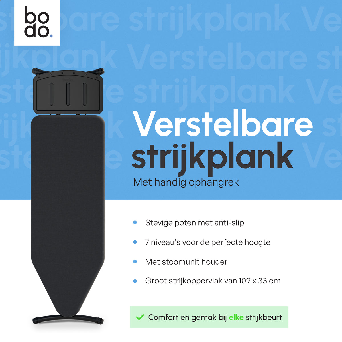Strijkplank Stoomstation - Verstelbaar - Ascend Pro - Zwart