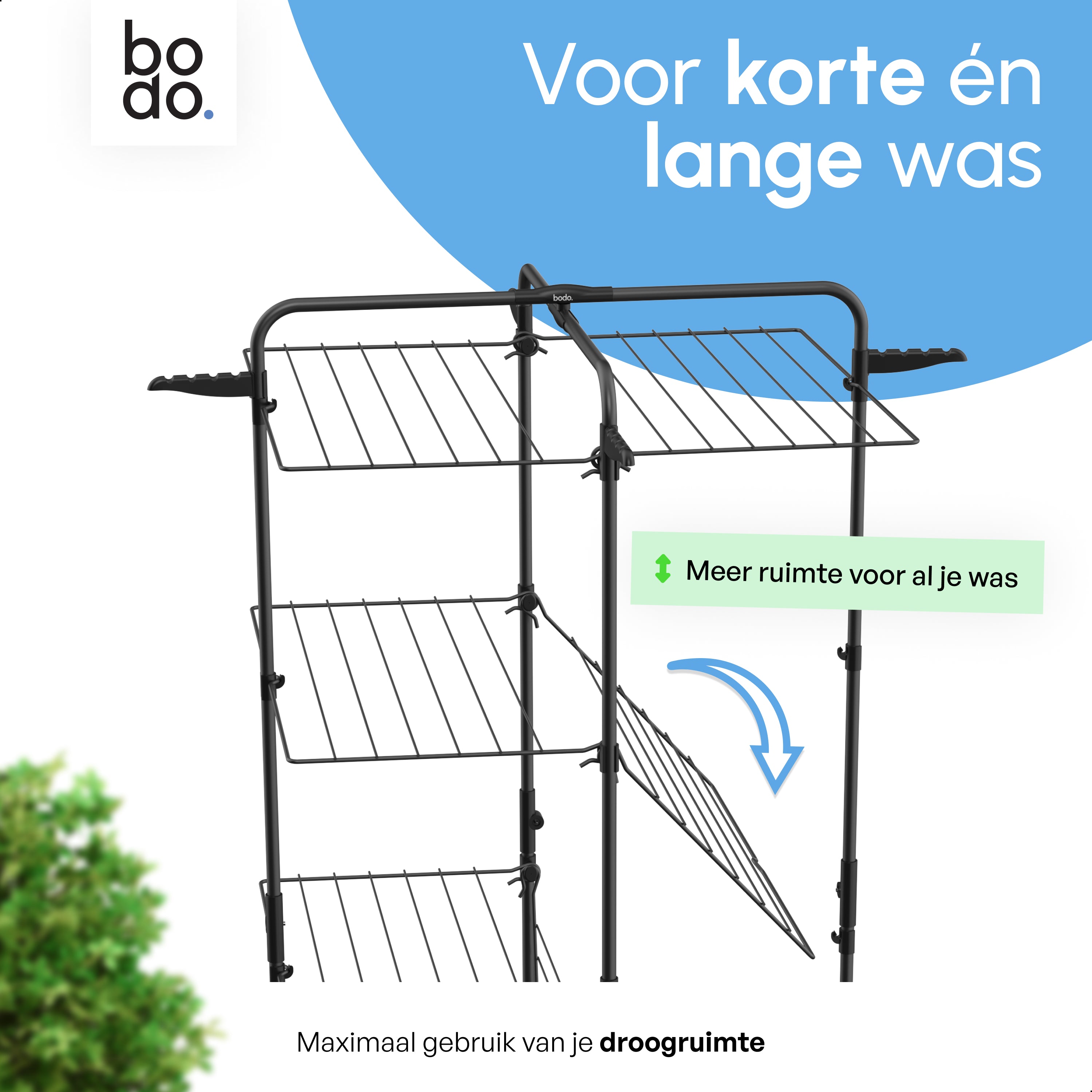 Droogtoren 42m - Droogrek inklapbaar 4 lagen met wielen - Zwart