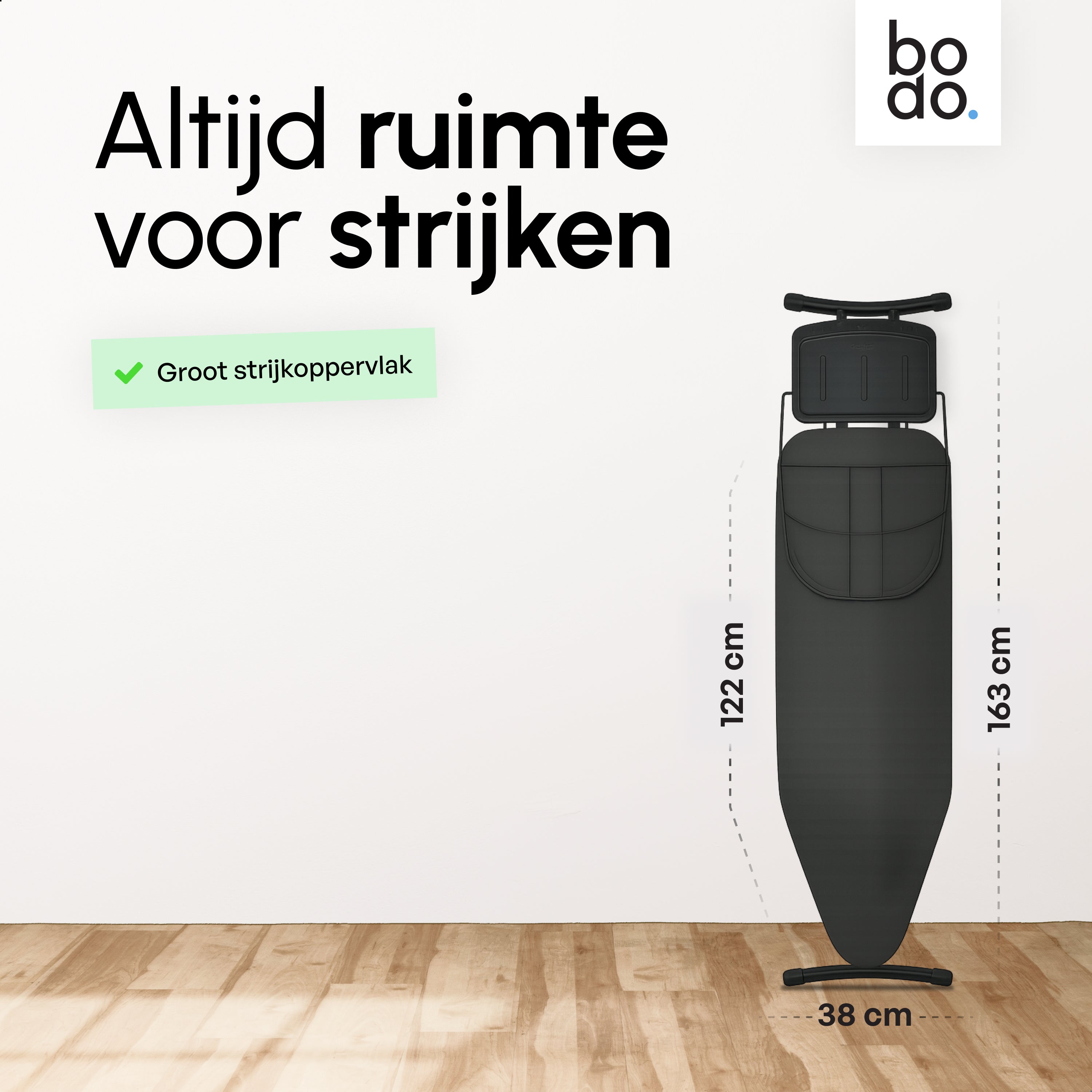 Strijkplank Ascend Prime - Stoomunithouder - 122 x 38 cm - Uitklapbaar Rek - Charcoal Black