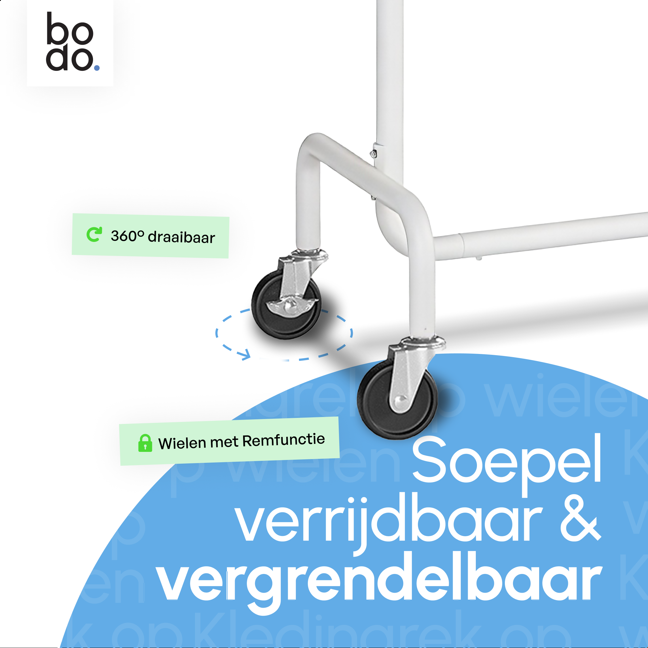 Kledingrek op Wieltjes - Stalen Kledingstang - 130 kg - Wit