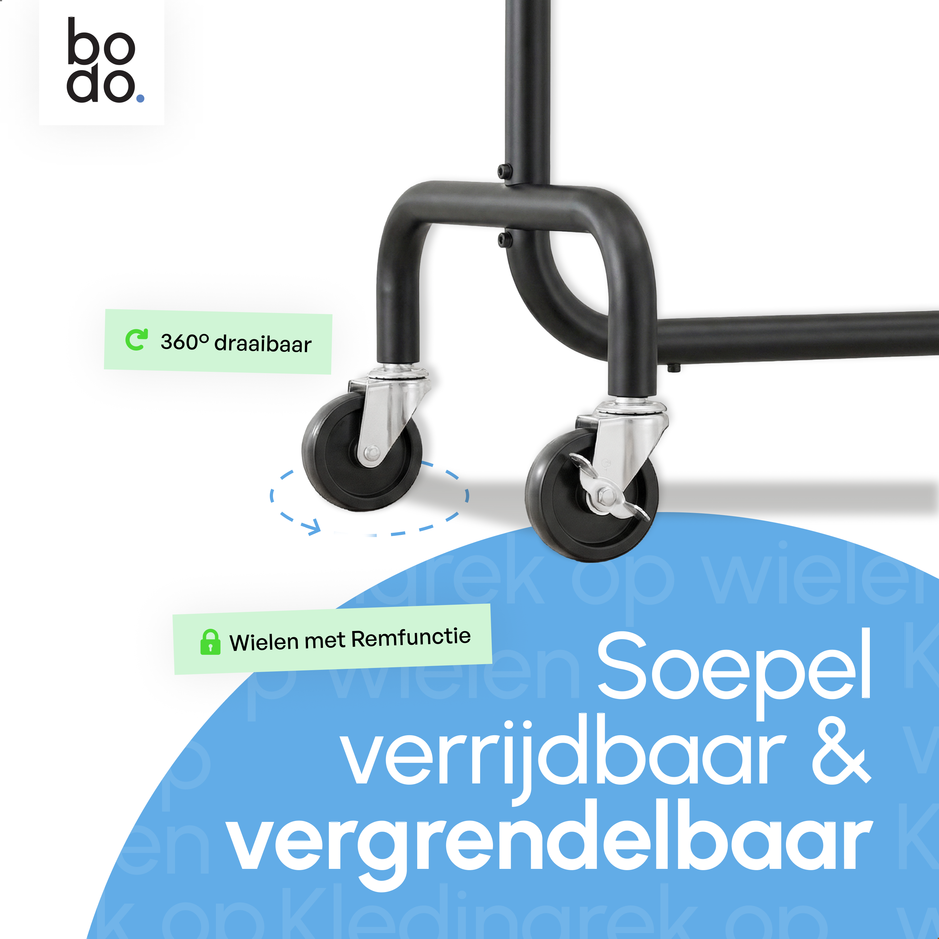 Kledingrek op Wieltjes - Stalen Kledingstang - 130 kg - Zwart