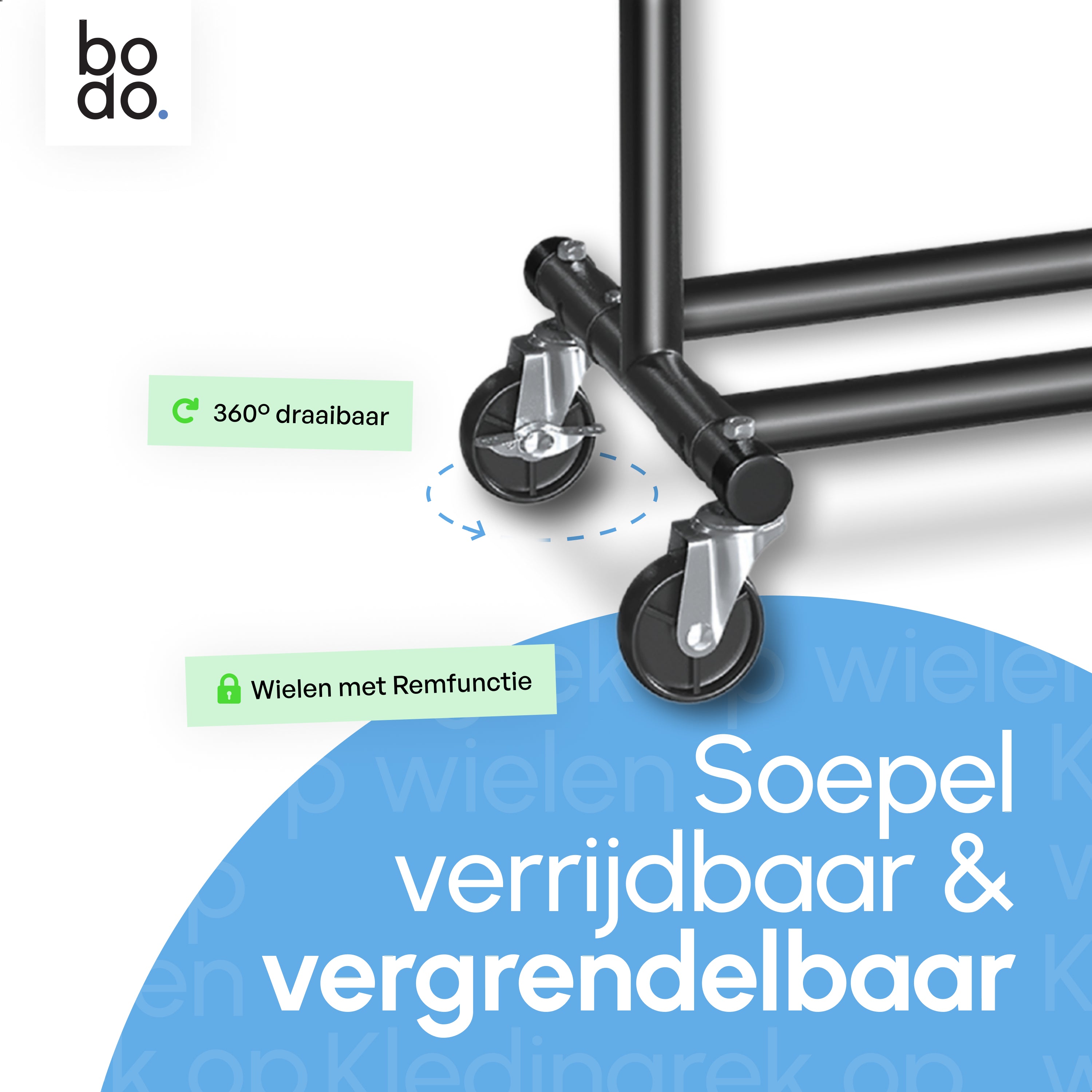 Kledingrek op Wieltjes - Stalen Kledingstang - Opbergruimte - Zwart