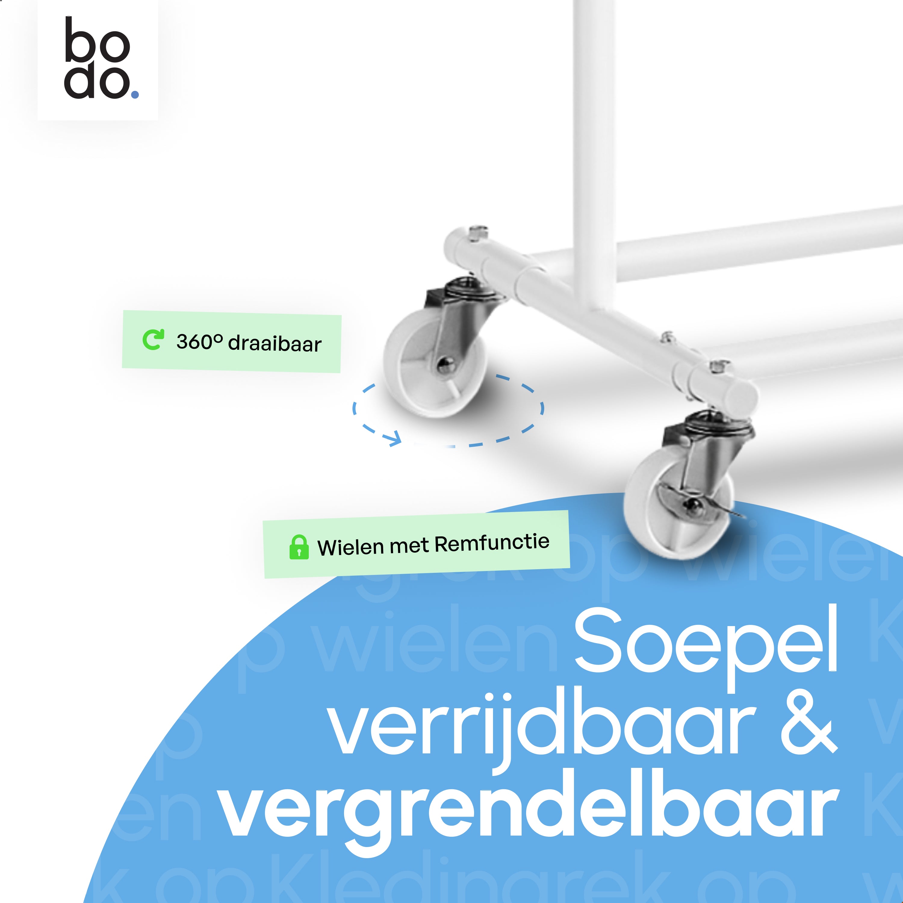 Kledingrek op Wieltjes - Opbergruimte - Extra Brede Kledingstang - Wit