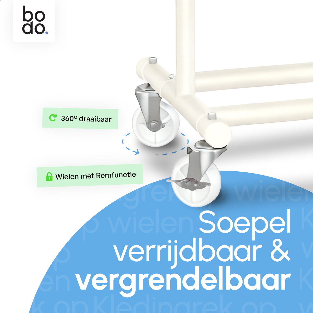 Kledingrek op Wieltjes - Stalen Kledingstang - Opbergruimte - Crème