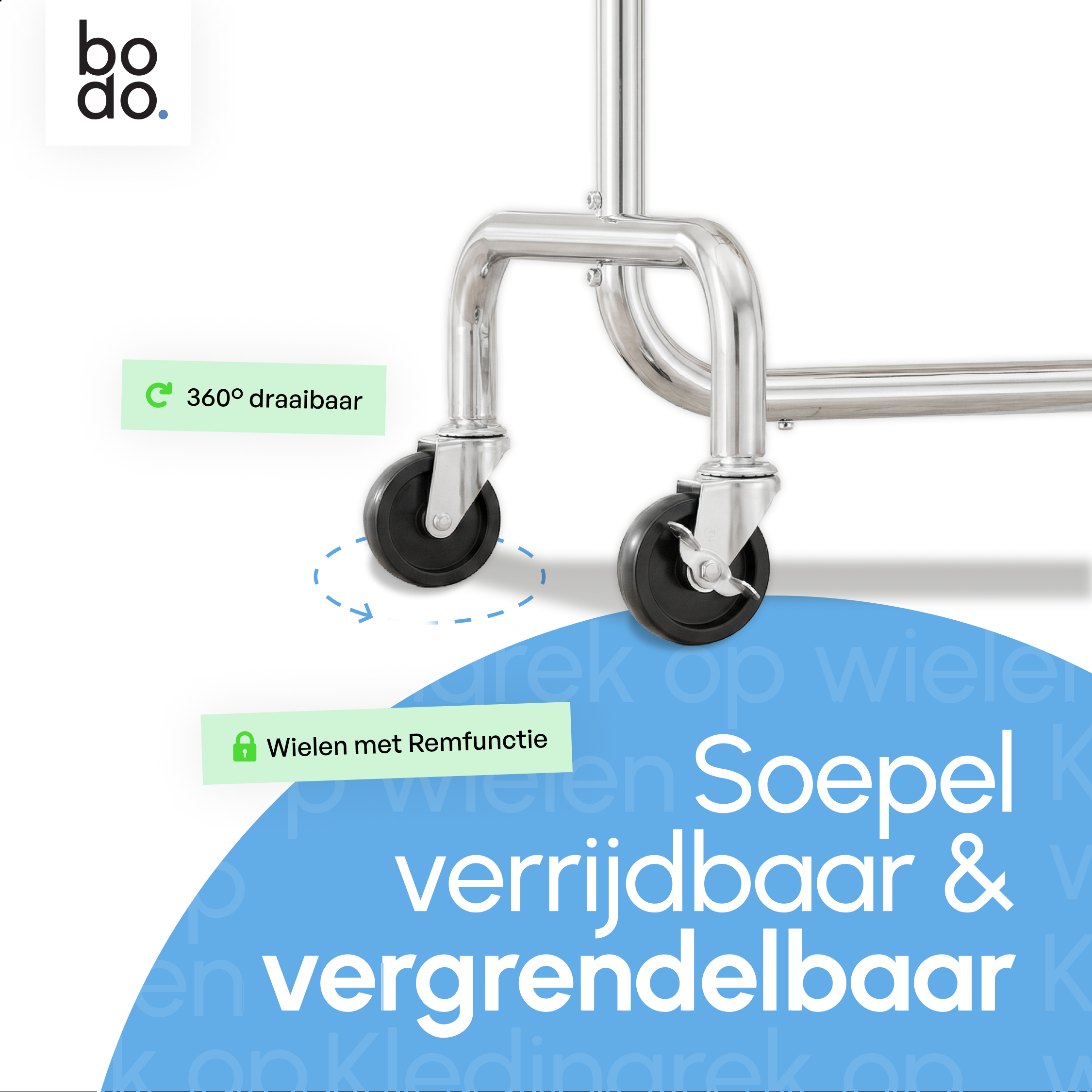 Kledingrek op Wieltjes - Stalen Kledingstang - 130 kg - Zilver