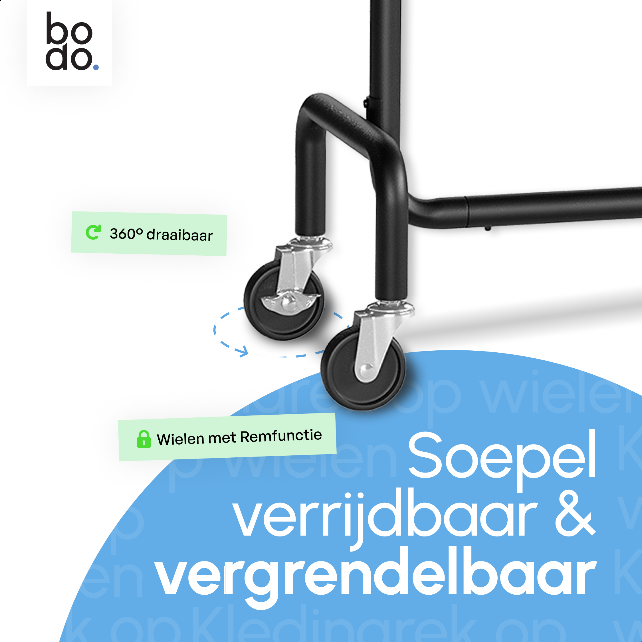 Kledingrek op Wieltjes - Extra Breed - Stalen Kledingstang - Zwart