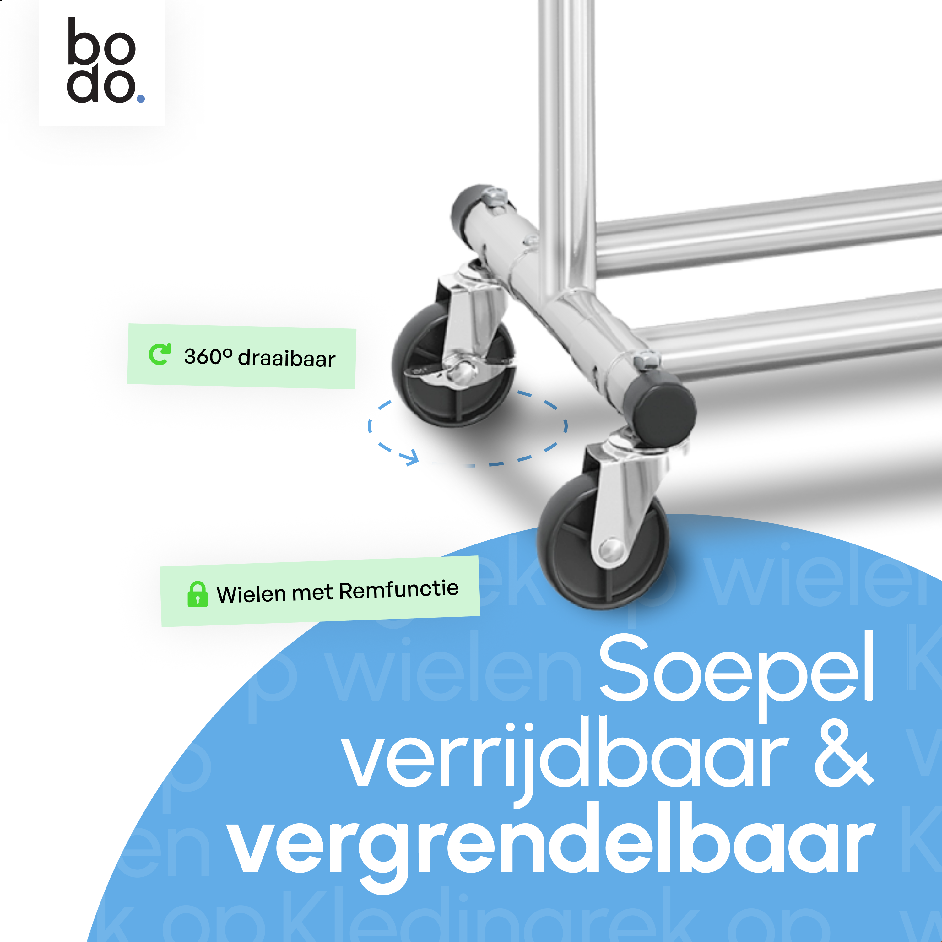 Kledingrek op Wieltjes - Stalen Kledingstang - Opbergruimte - Zilver