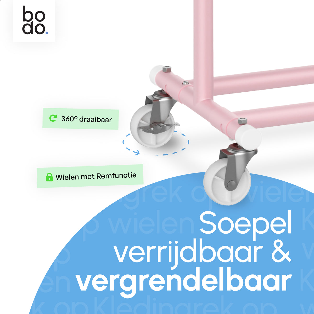Kledingrek op Wieltjes - Stalen Kledingstang - Opbergruimte - Roze