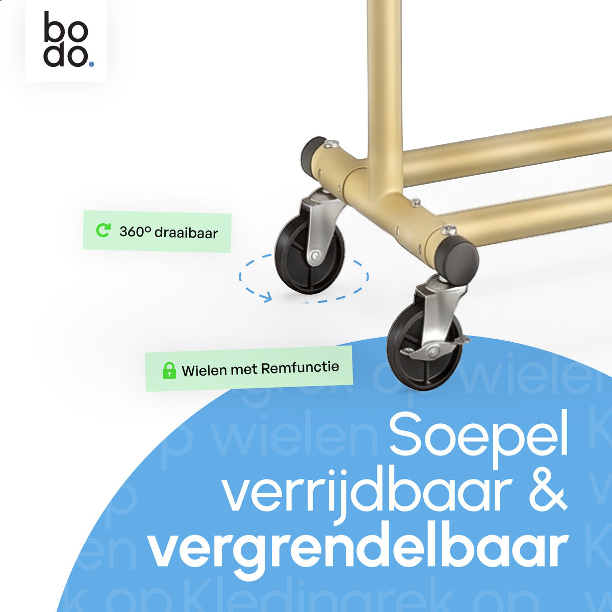 Kledingrek op Wieltjes - Opbergruimte - Extra Brede Kledingstang - Goud