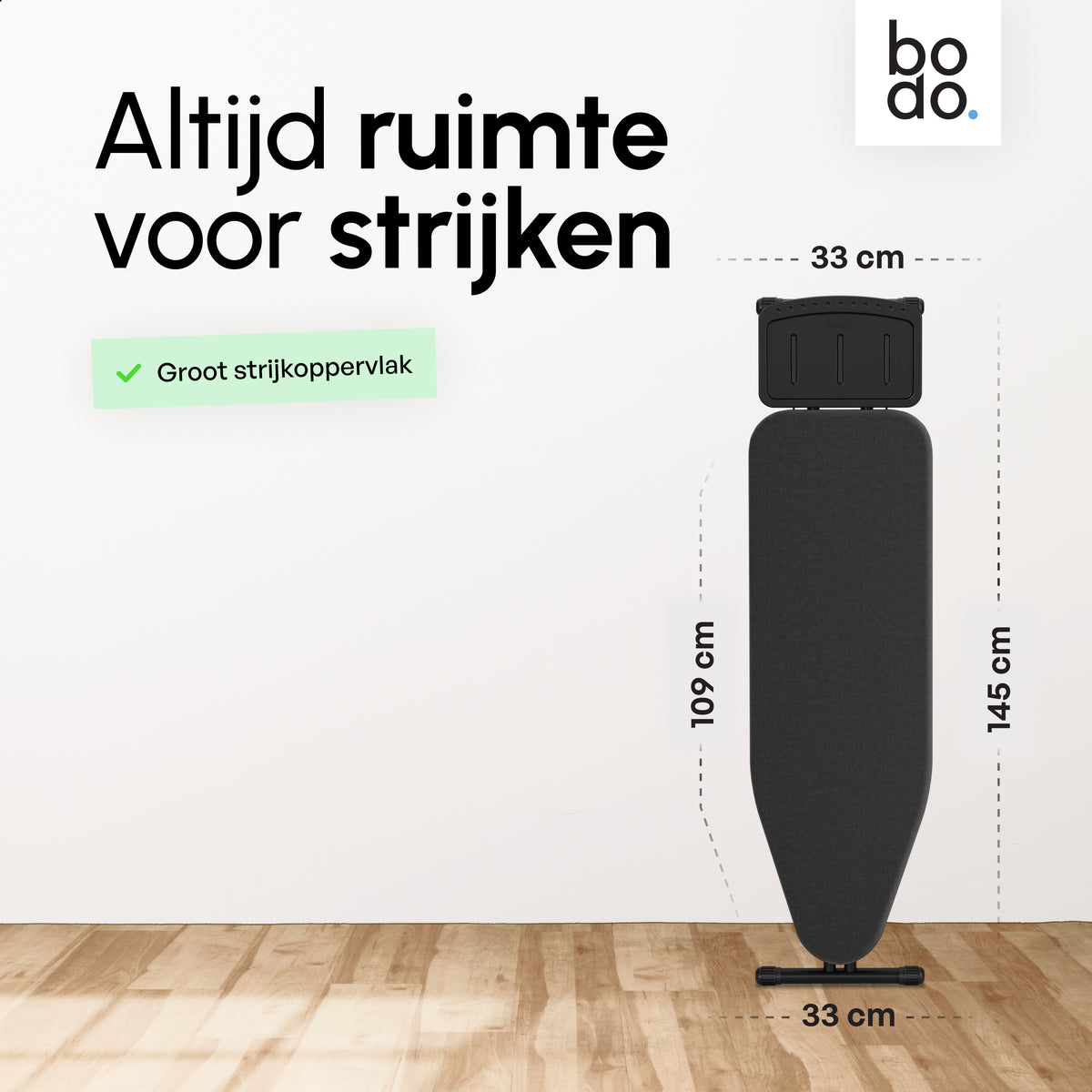 Strijkplank Smal - Verstelbaar - 109x33 cm - Ascend Slim - Zwart