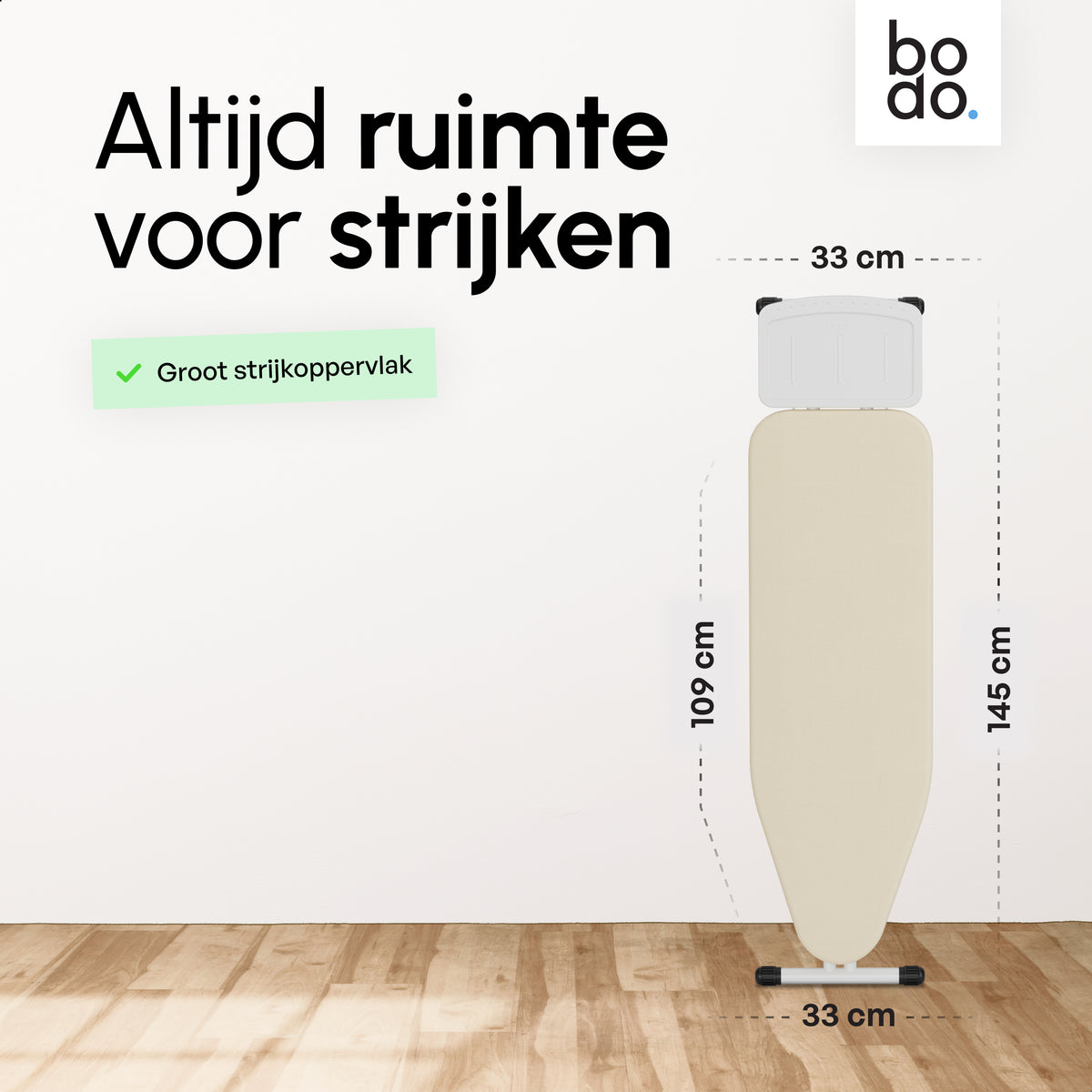 Strijkplank Smal - Verstelbaar - 109x33 cm - Ascend Slim - Crème