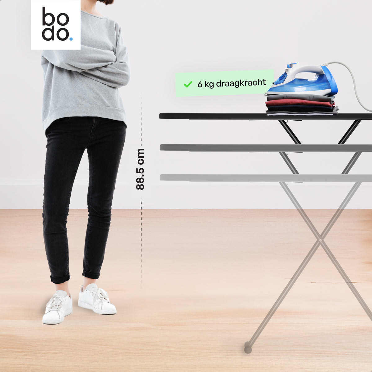Strijkplank Smal - Verstelbaar - 109x33 cm - Ascend Slim - Zwart