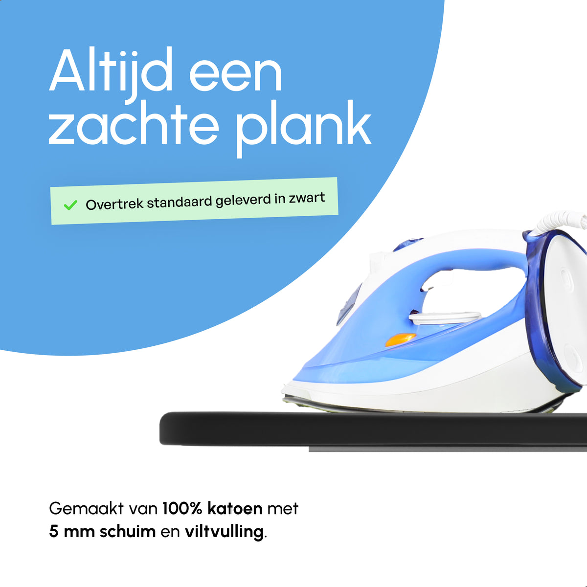 Strijkplank 135x46 cm - Verticaal Stomen - Ascend Flex - Zwart