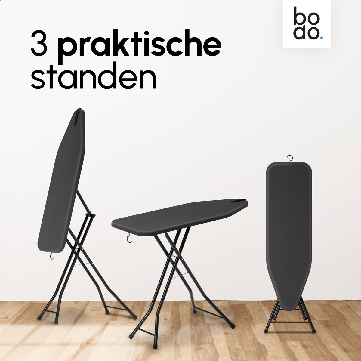 Strijkplank 135x46 cm - Verticaal Stomen - Ascend Flex - Zwart