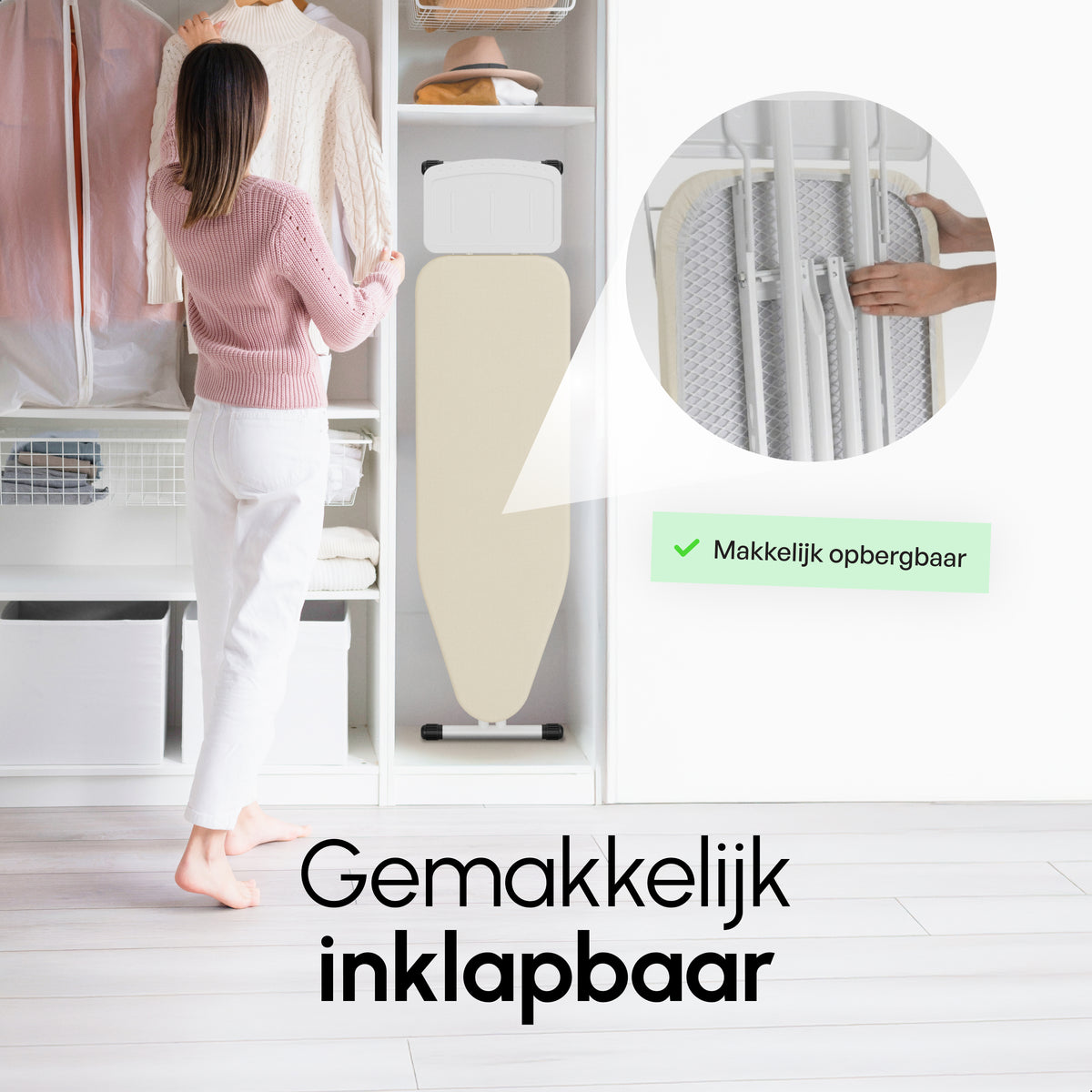 Strijkplank Smal - Verstelbaar - 109x33 cm - Ascend Slim - Crème