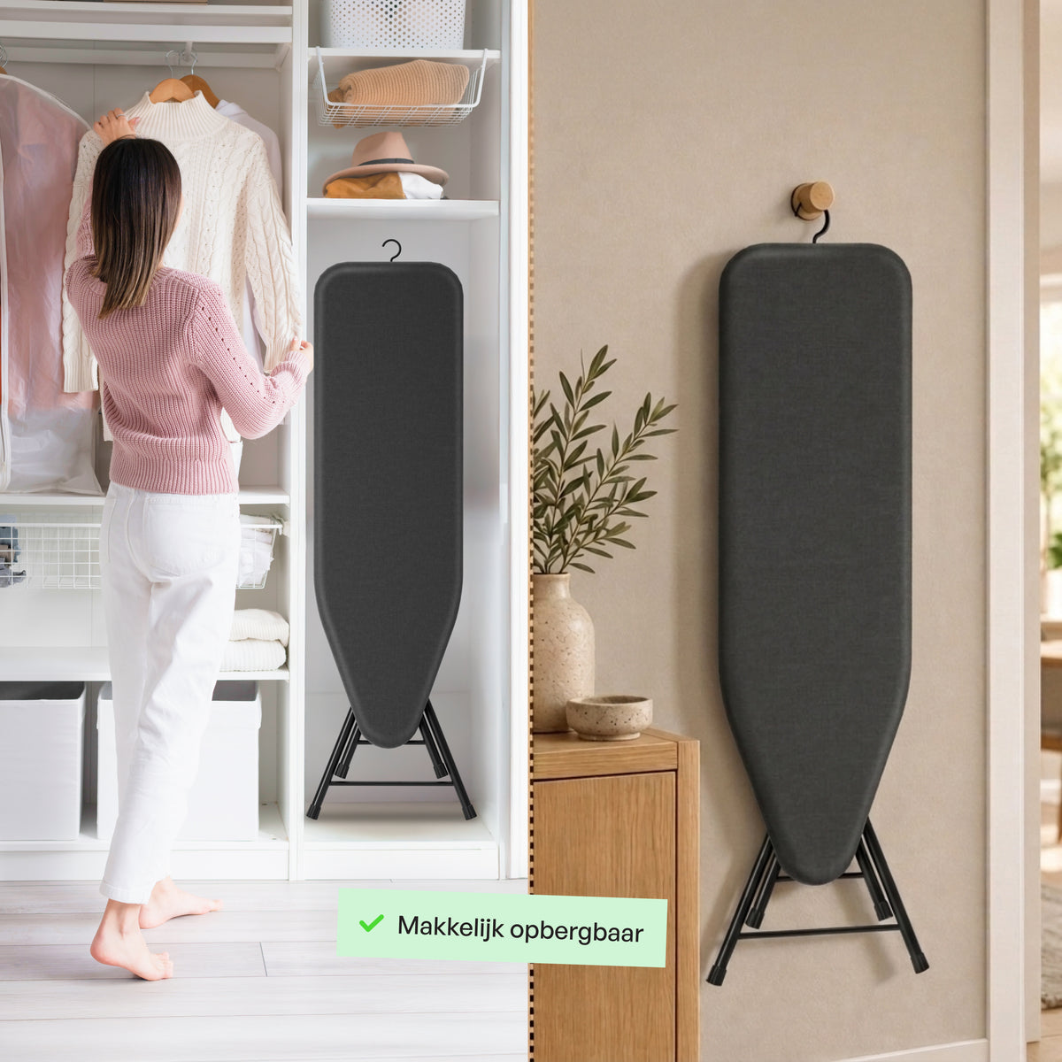 Strijkplank 135x46 cm - Verticaal Stomen - Ascend Flex - Zwart