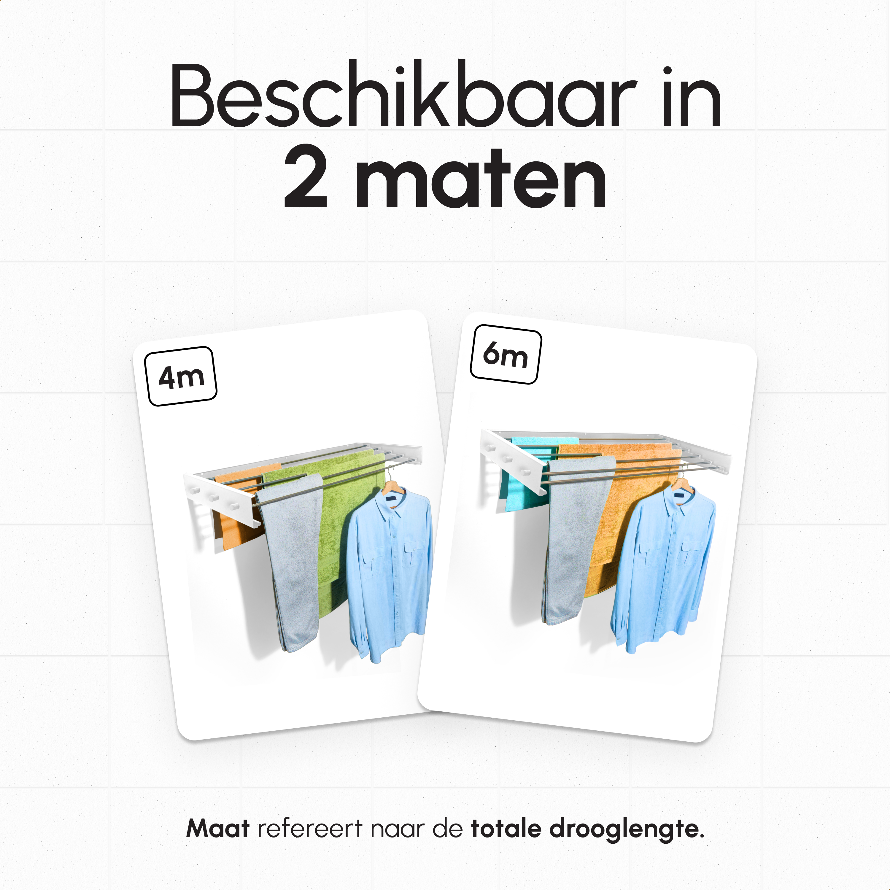 In - en uitklapbaar droogrek met Ophanghaken - Wit - 80cm - 4m Drooglengte