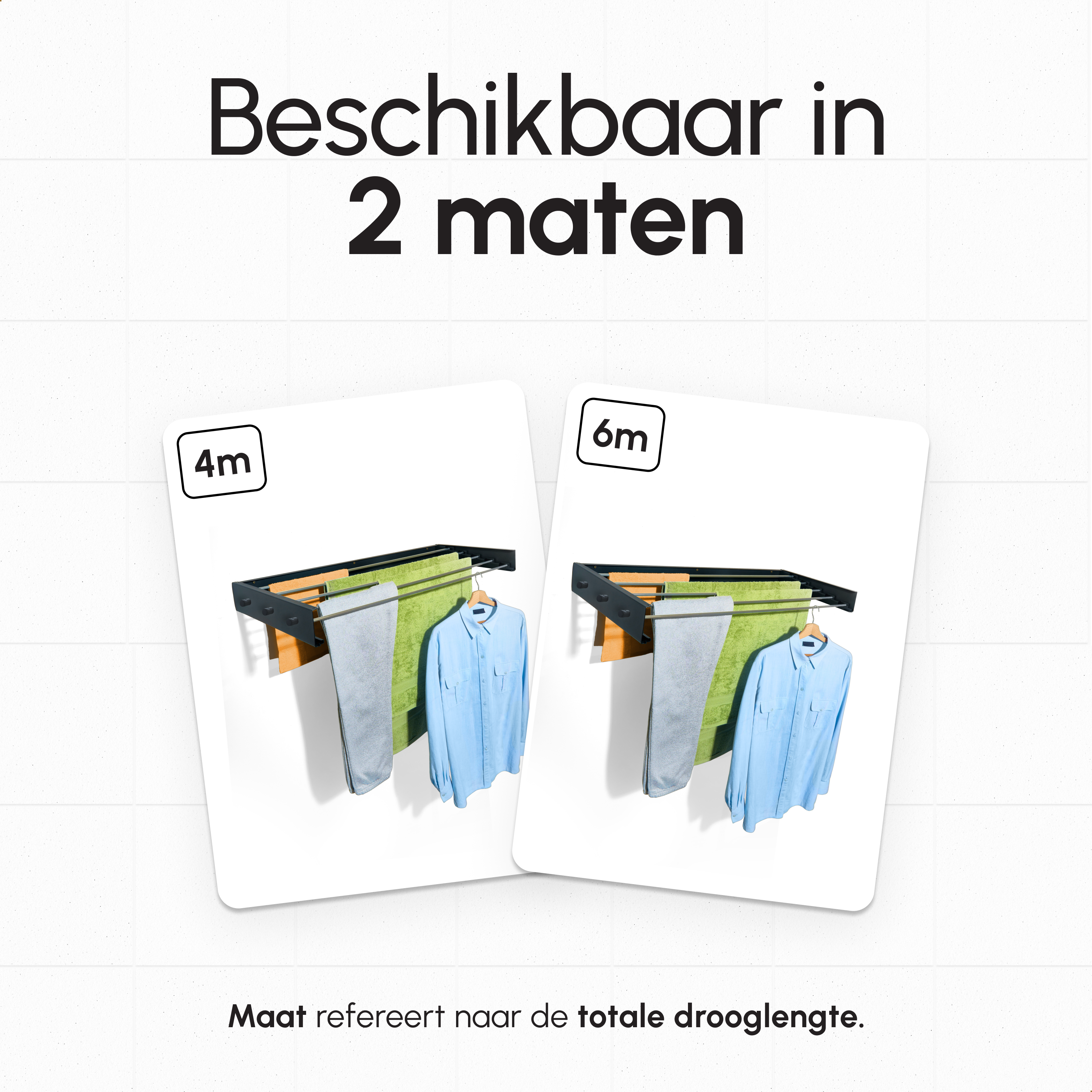 In - en uitklapbaar droogrek met Ophanghaken - Zwart - 80cm - 4m Drooglengte