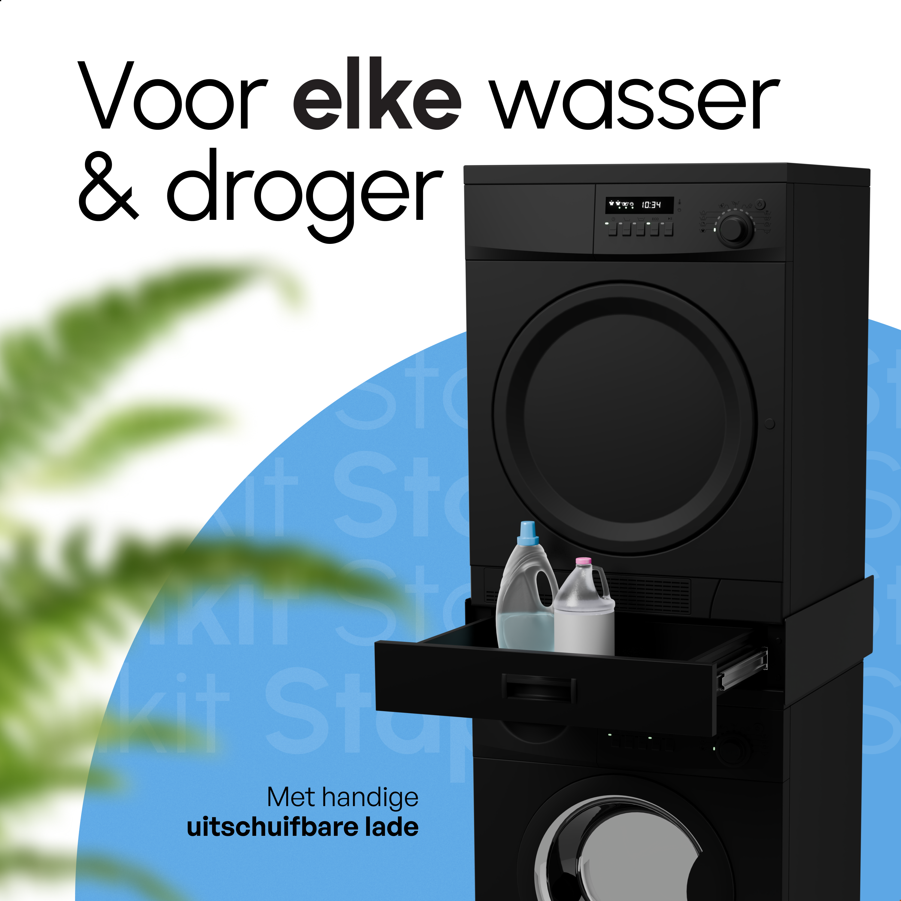 Stapelkit met Opberglade - Wasmachine en Droger - Zwart