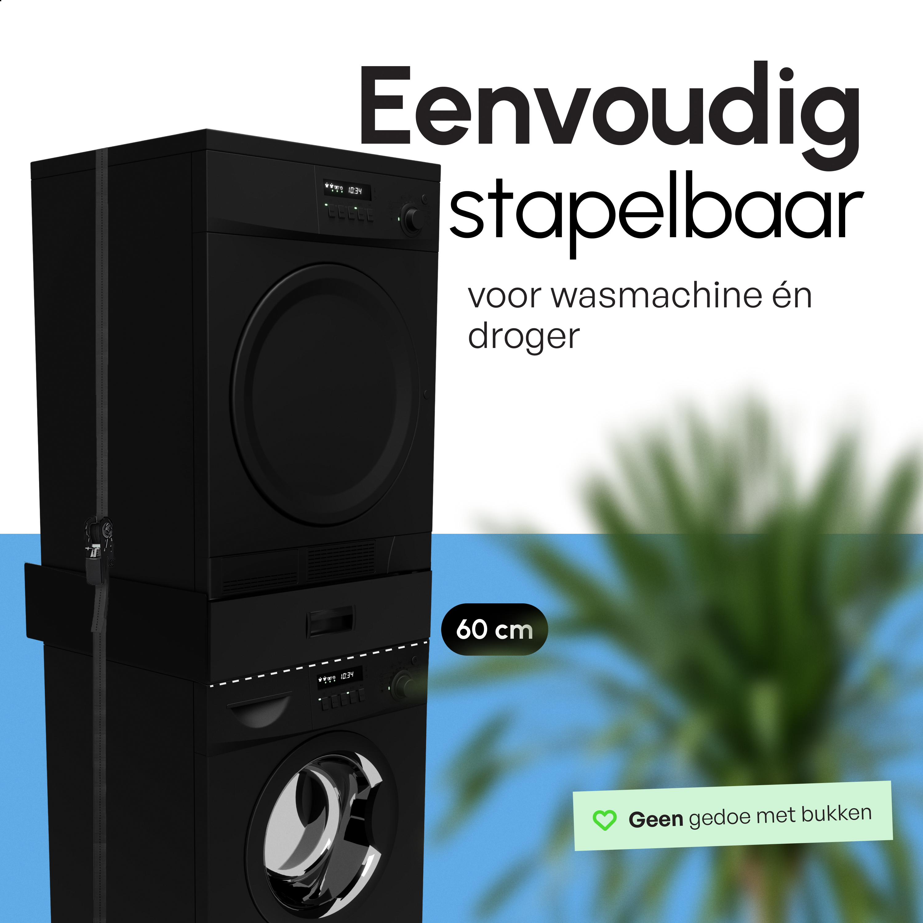 Stapelkit met Opberglade - Wasmachine en Droger - Zwart
