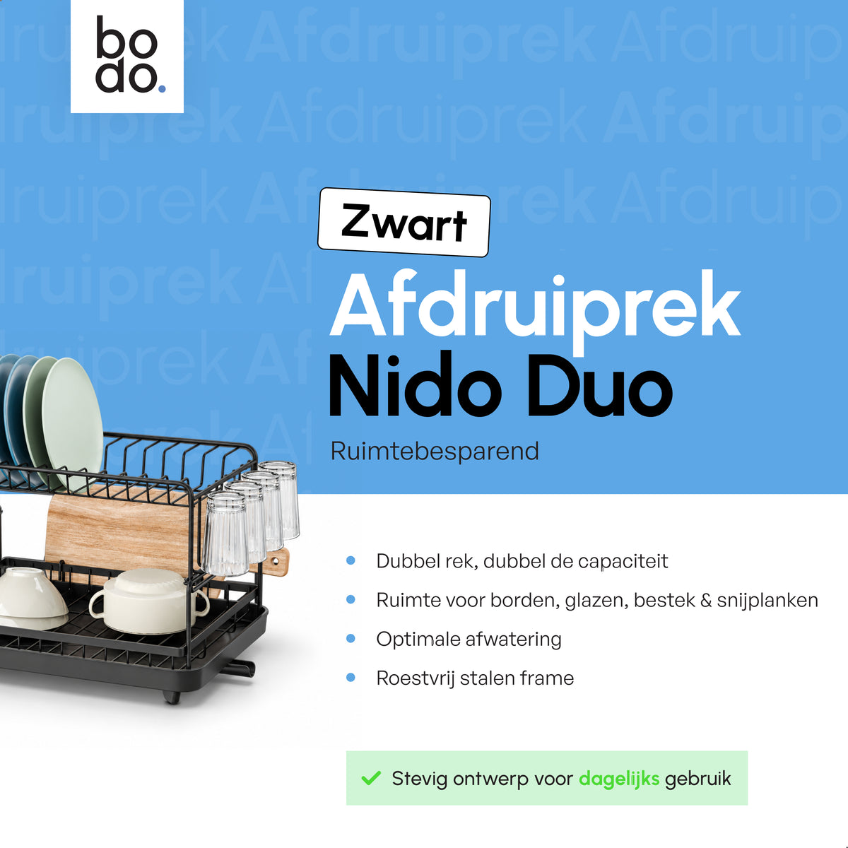 Afdruiprek - Twee Lagen - Nido Duo - Zwart