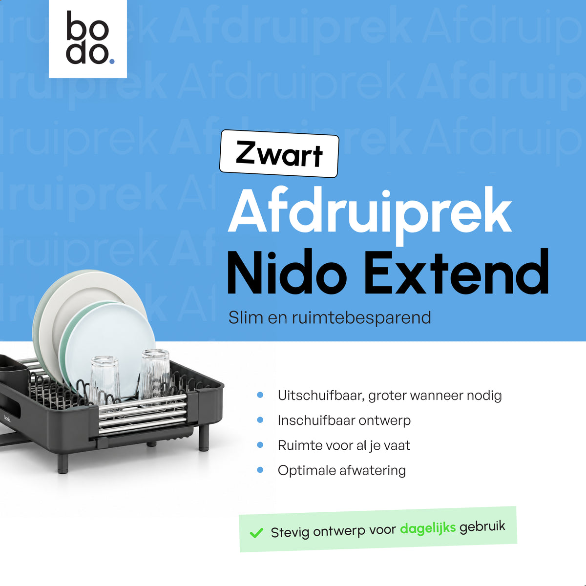 Afdruiprek - Uitschuifbaar - Nido Extend - Zwart