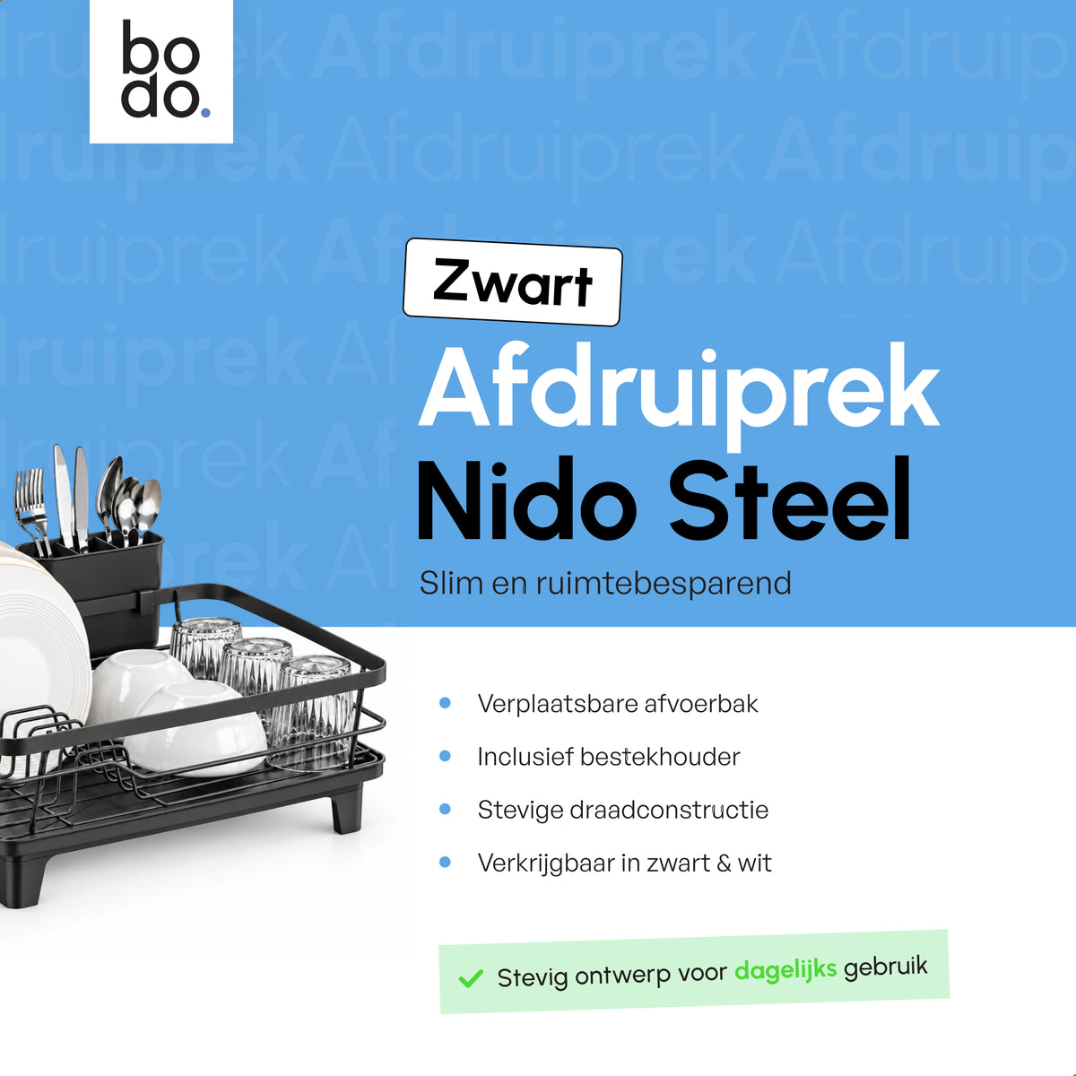 Afdruiprek - Met Lekbak - Nido Steel - Zwart