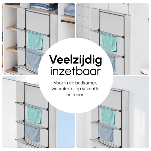 Droogrek Hangend - 10m - Ophangbaar aan Deur of Wand - Zwart