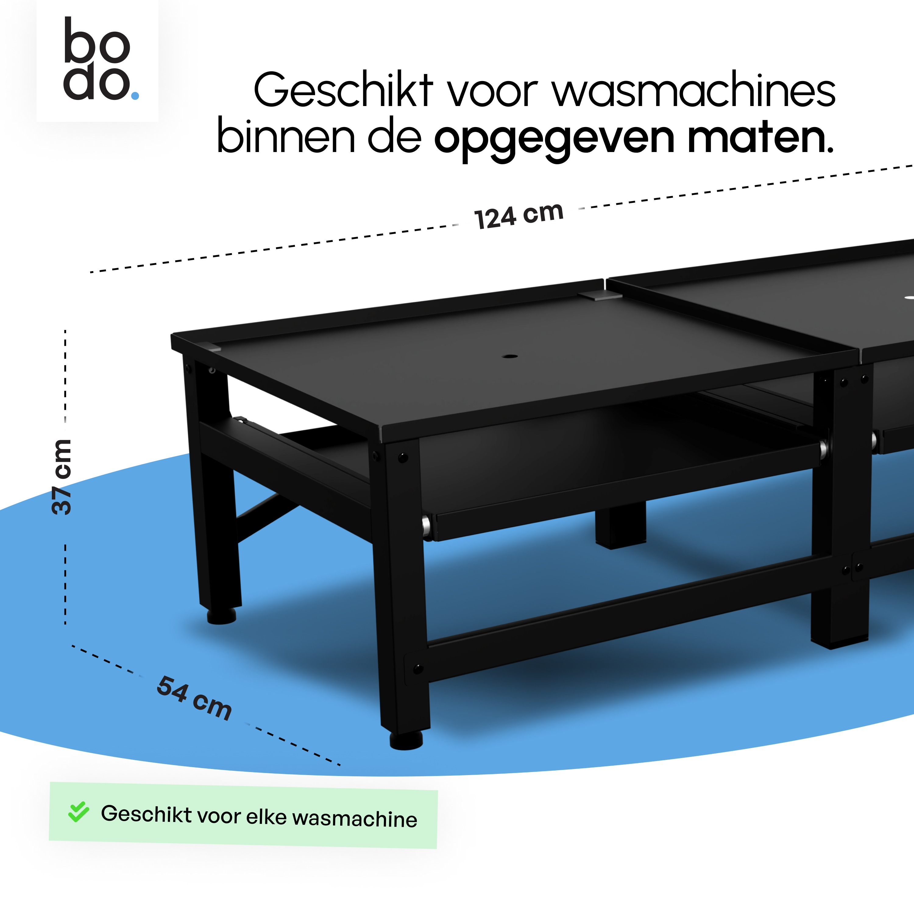 Wasmachine Verhoger - Dubbele Verhoger Met Uitschuifbare plank - Zwart