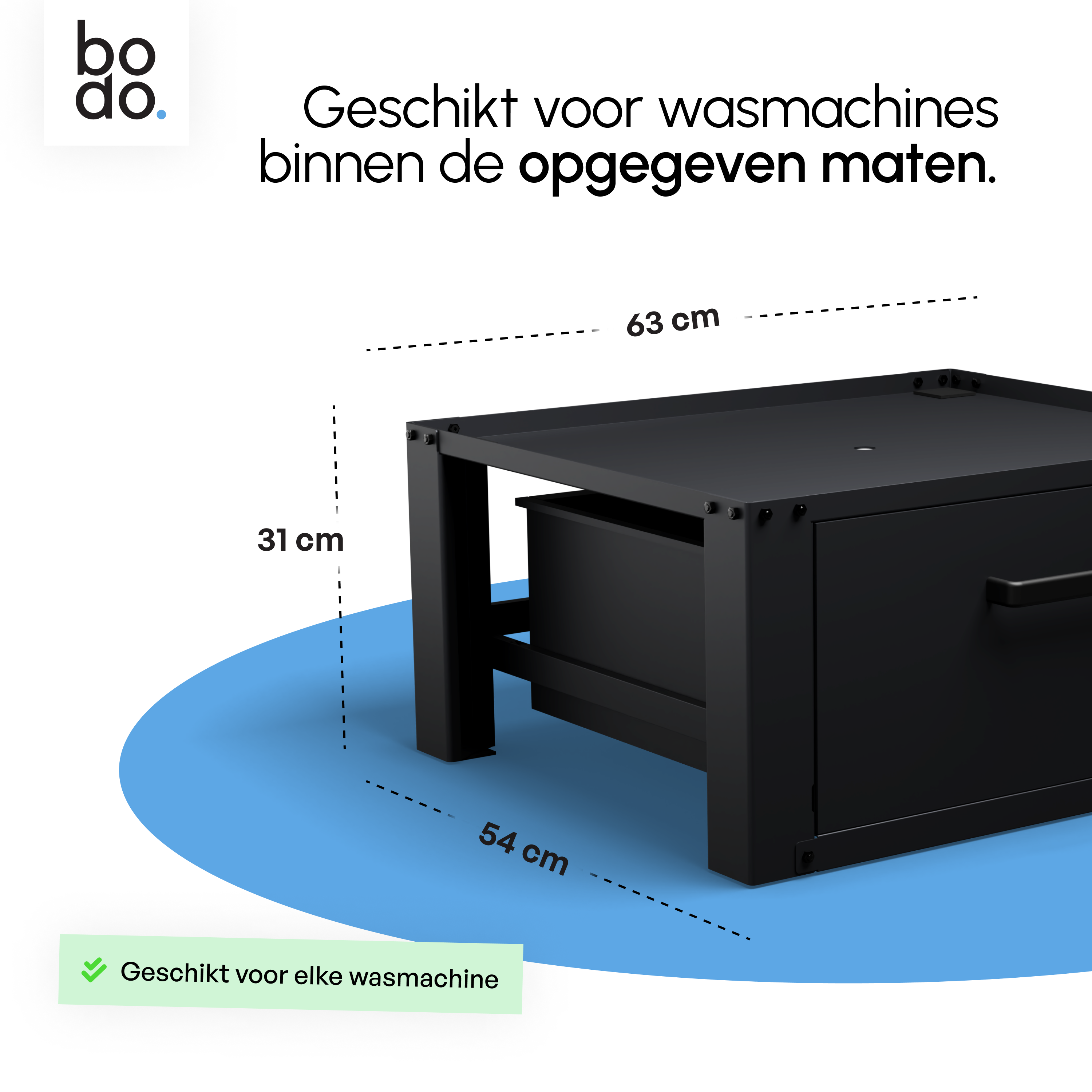 Wasmachine Verhoger Met Opberglade - Zwart