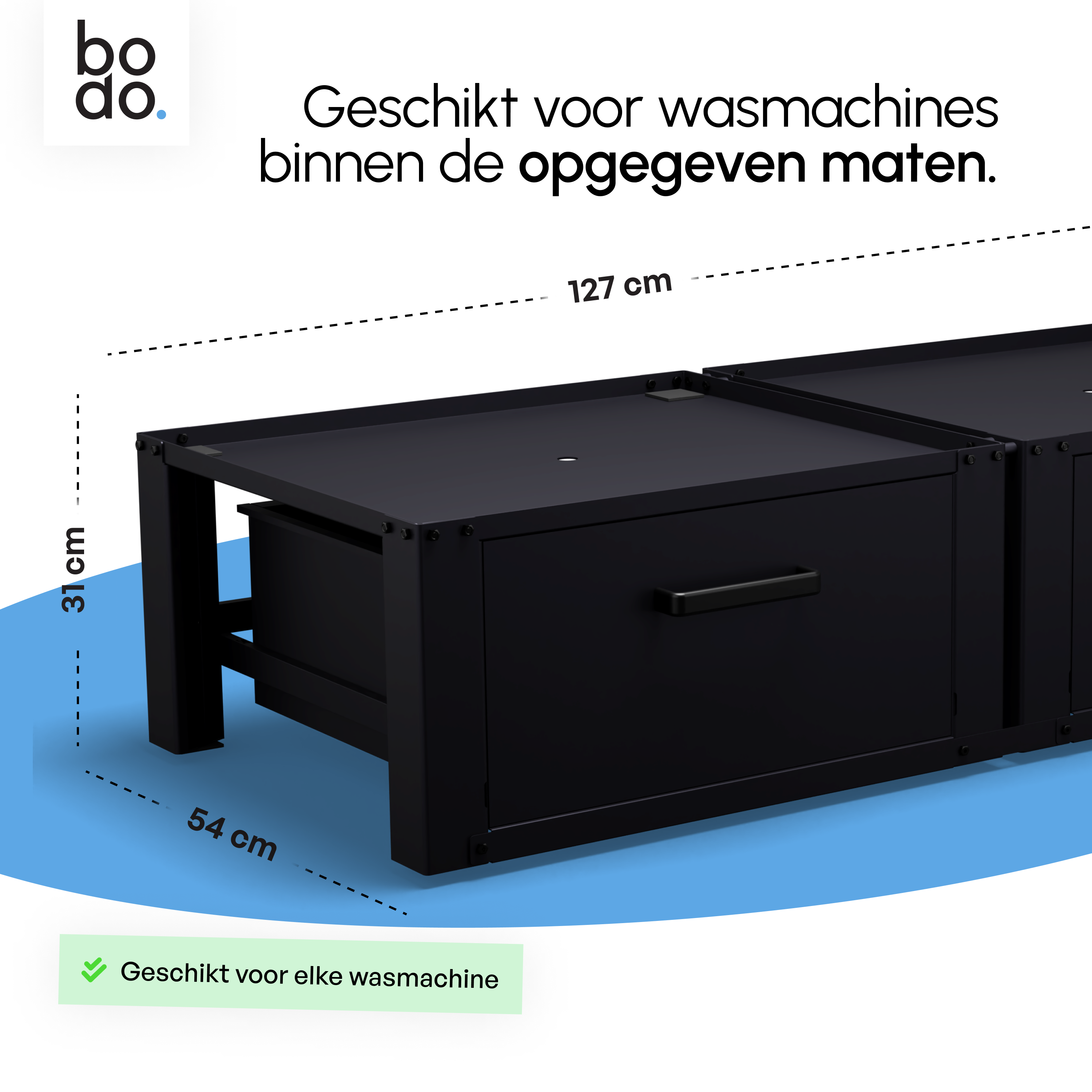 Wasmachine Verhoger - Dubbele Verhoger Met Opberglade - Zwart