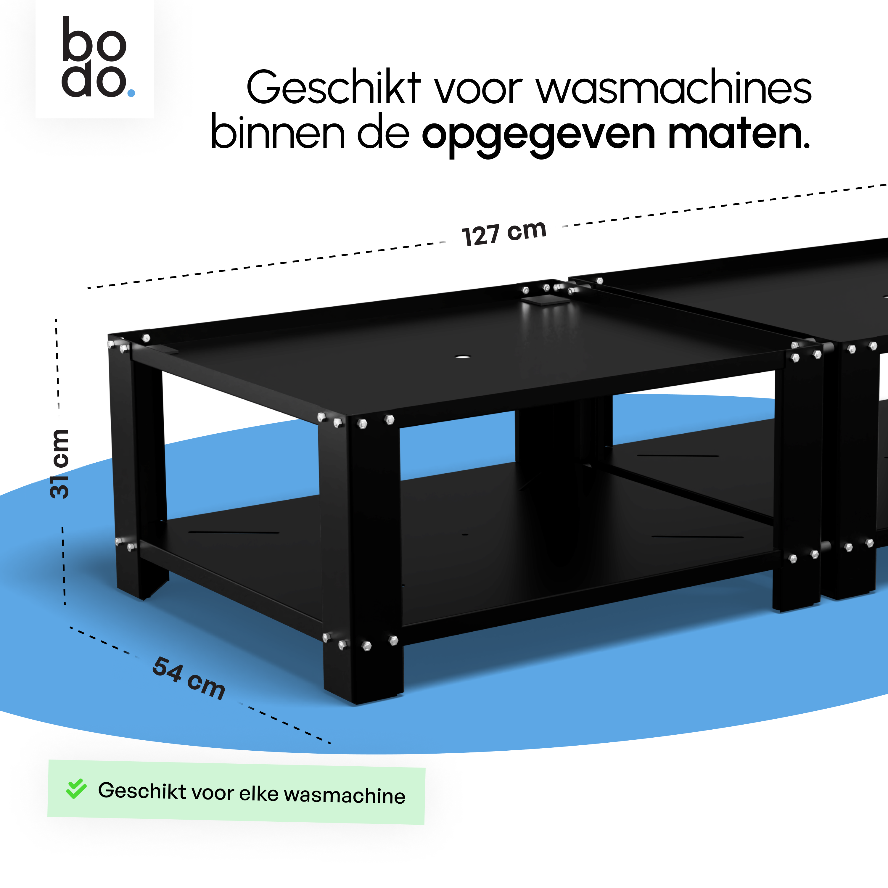 Wasmachine Verhoger - Dubbele Verhoger Met Legplank - Zwart
