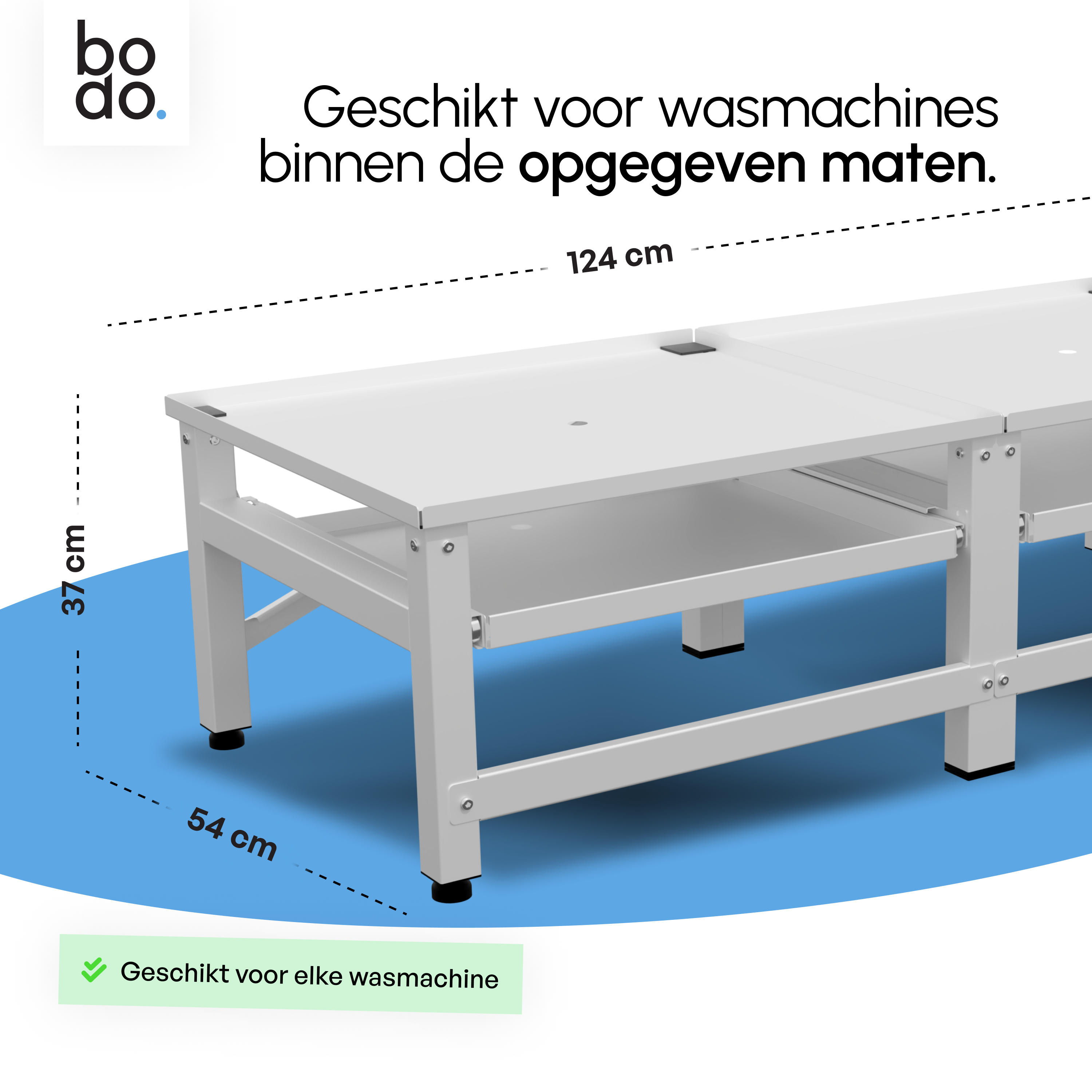 Wasmachine Verhoger - Dubbele Verhoger Met Uitschuifbare plank - Wit
