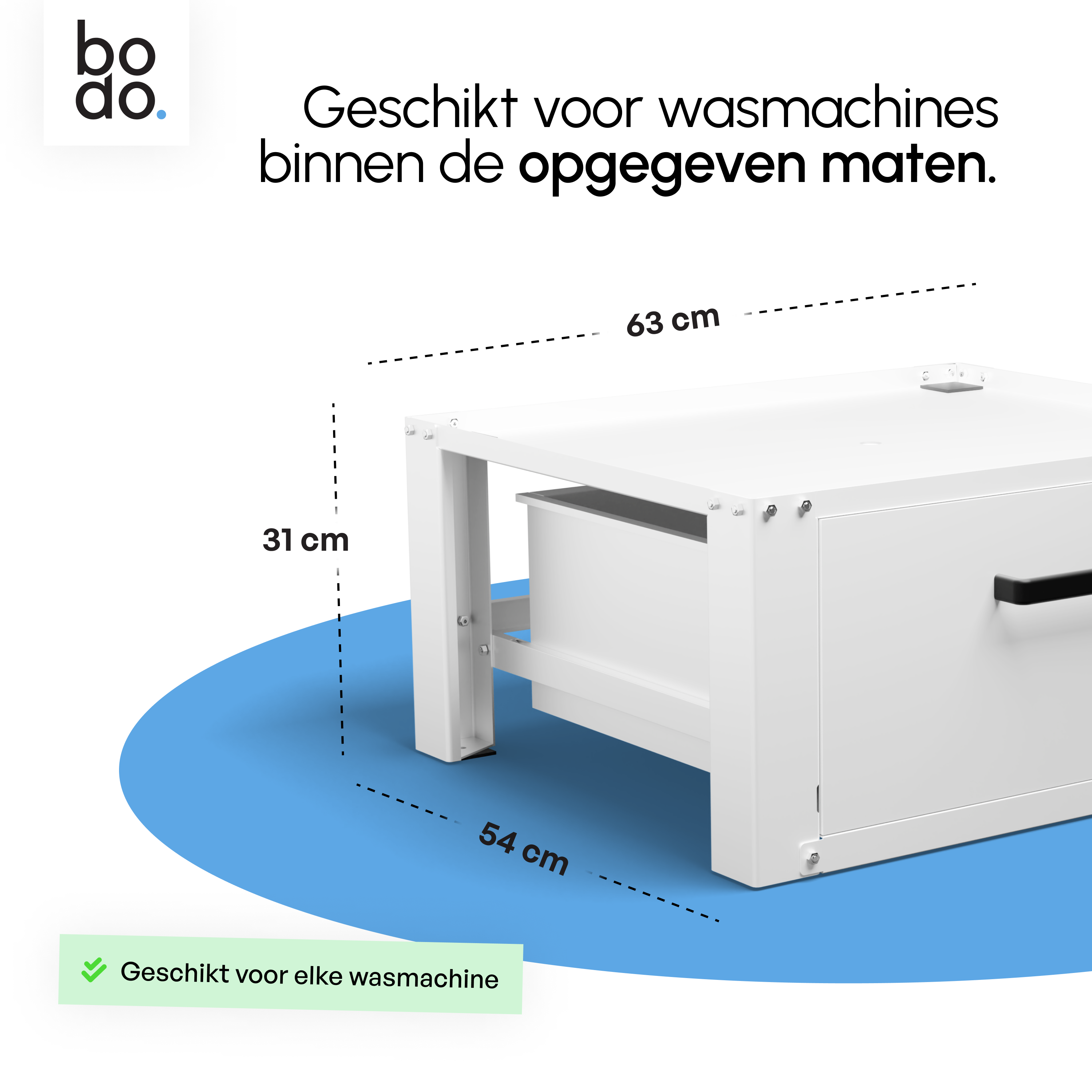 Wasmachine Verhoger Met Opberglade - Wit