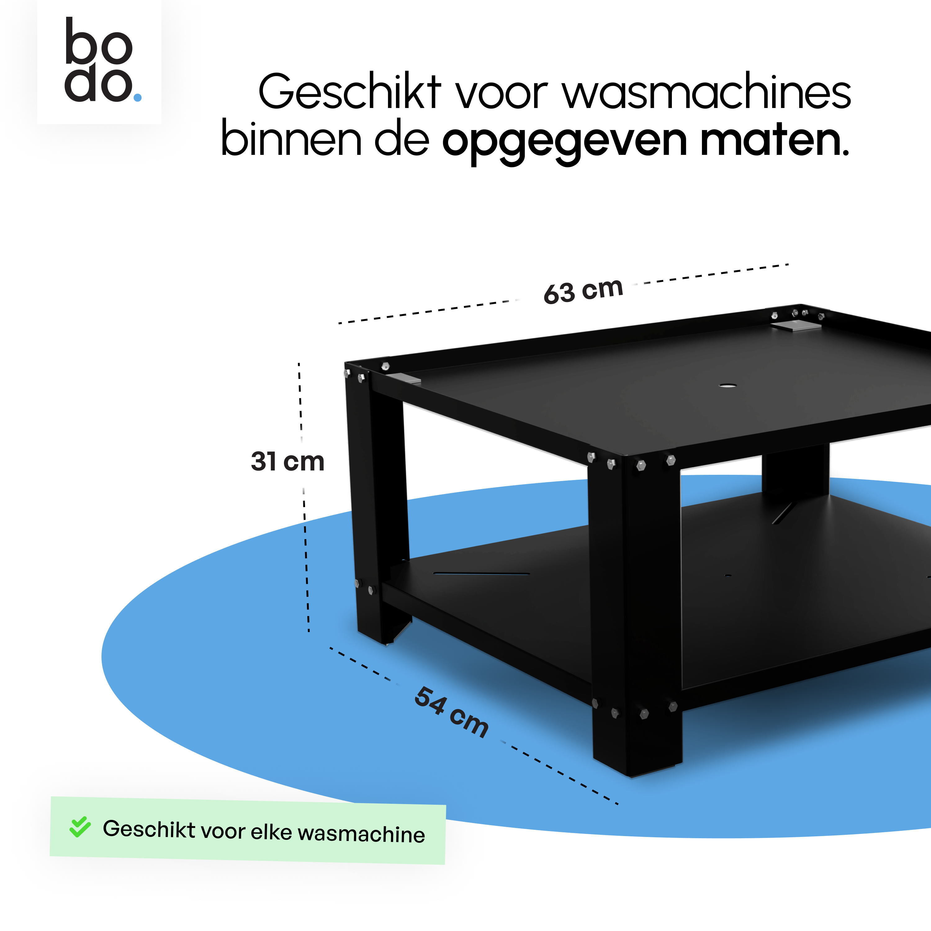 Wasmachine Verhoger met Legplank - Zwart