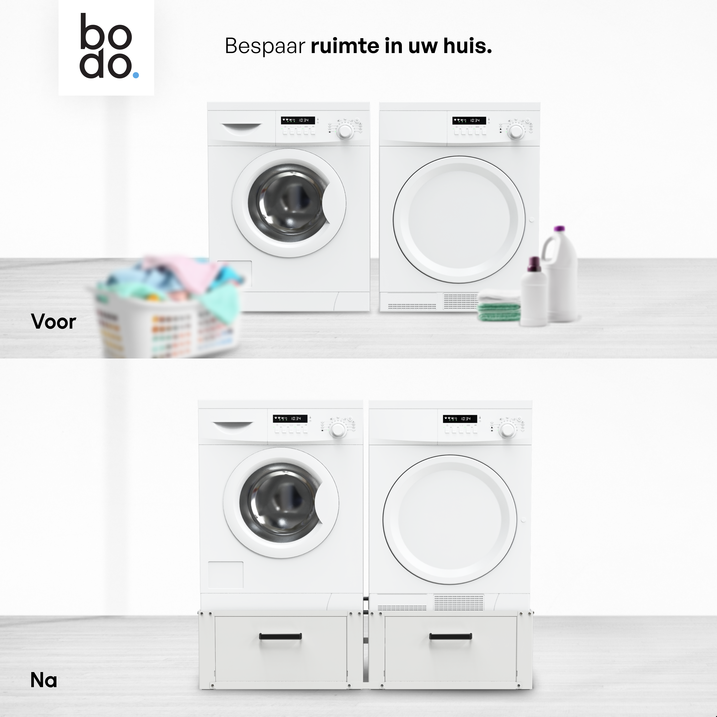 Wasmachine Verhoger - Dubbele Verhoger Met Opberglade - Wit